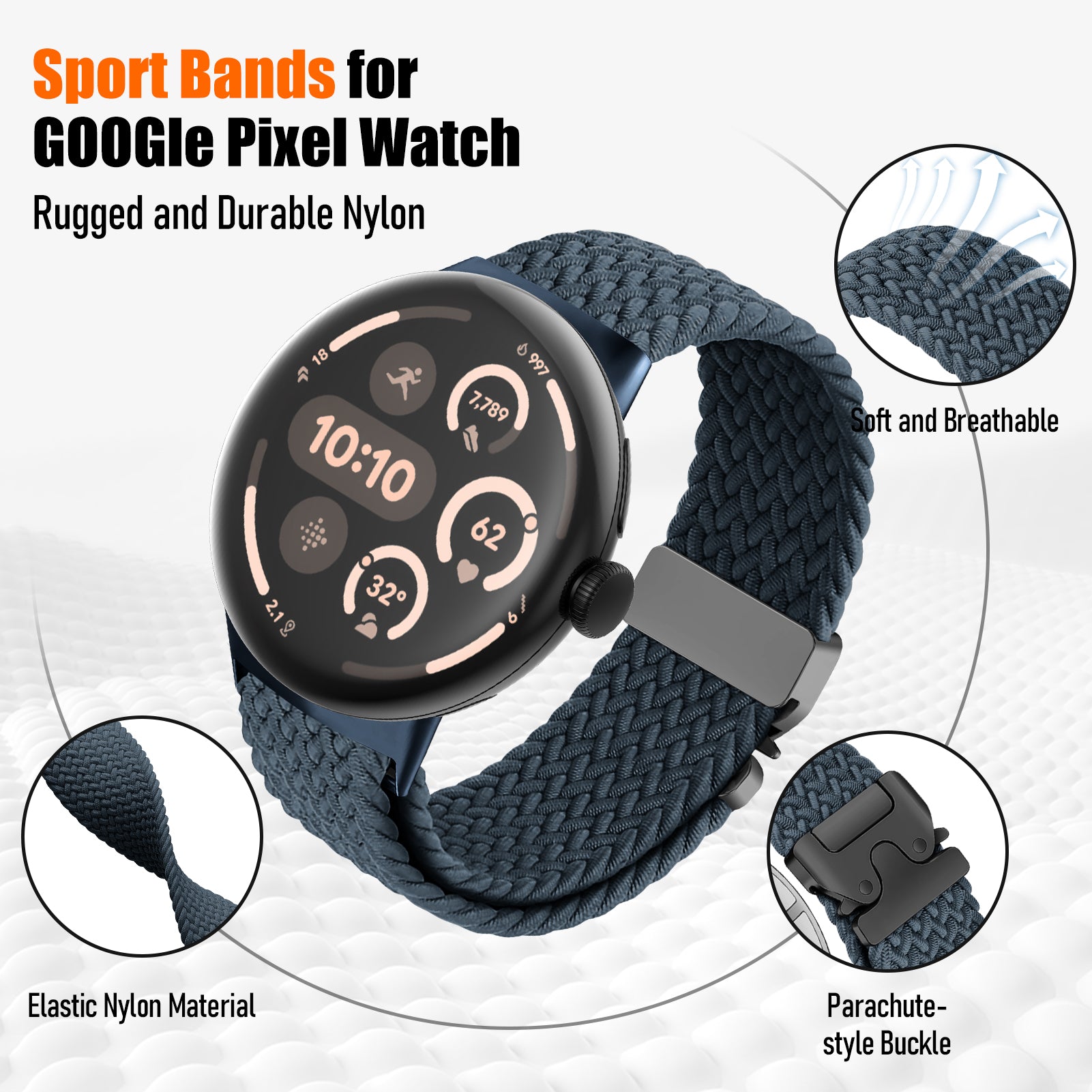 Correa trenzada con hebilla-P Google Pixel Watch 4 - 45mm (azul-gris)