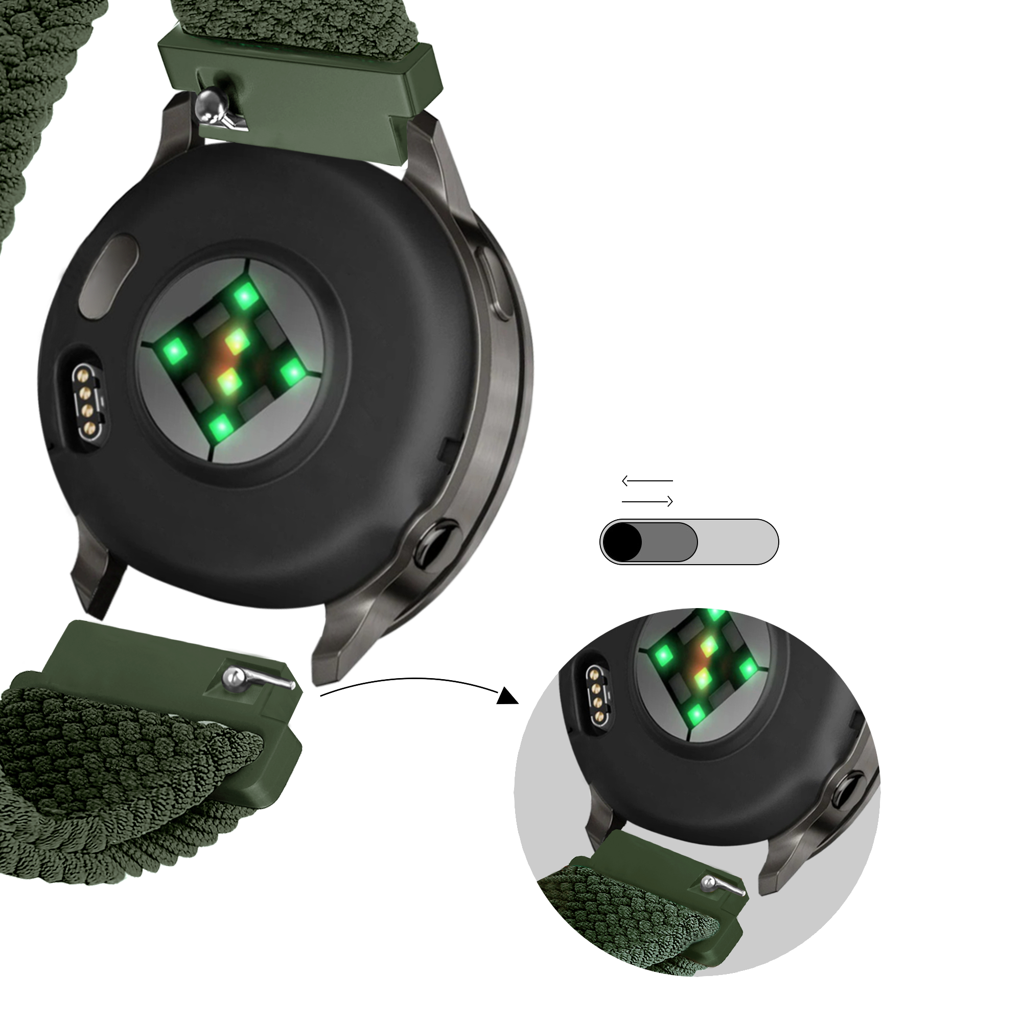 Bandz Garmin Venu 2s Adjustable Braided Strap (Green)