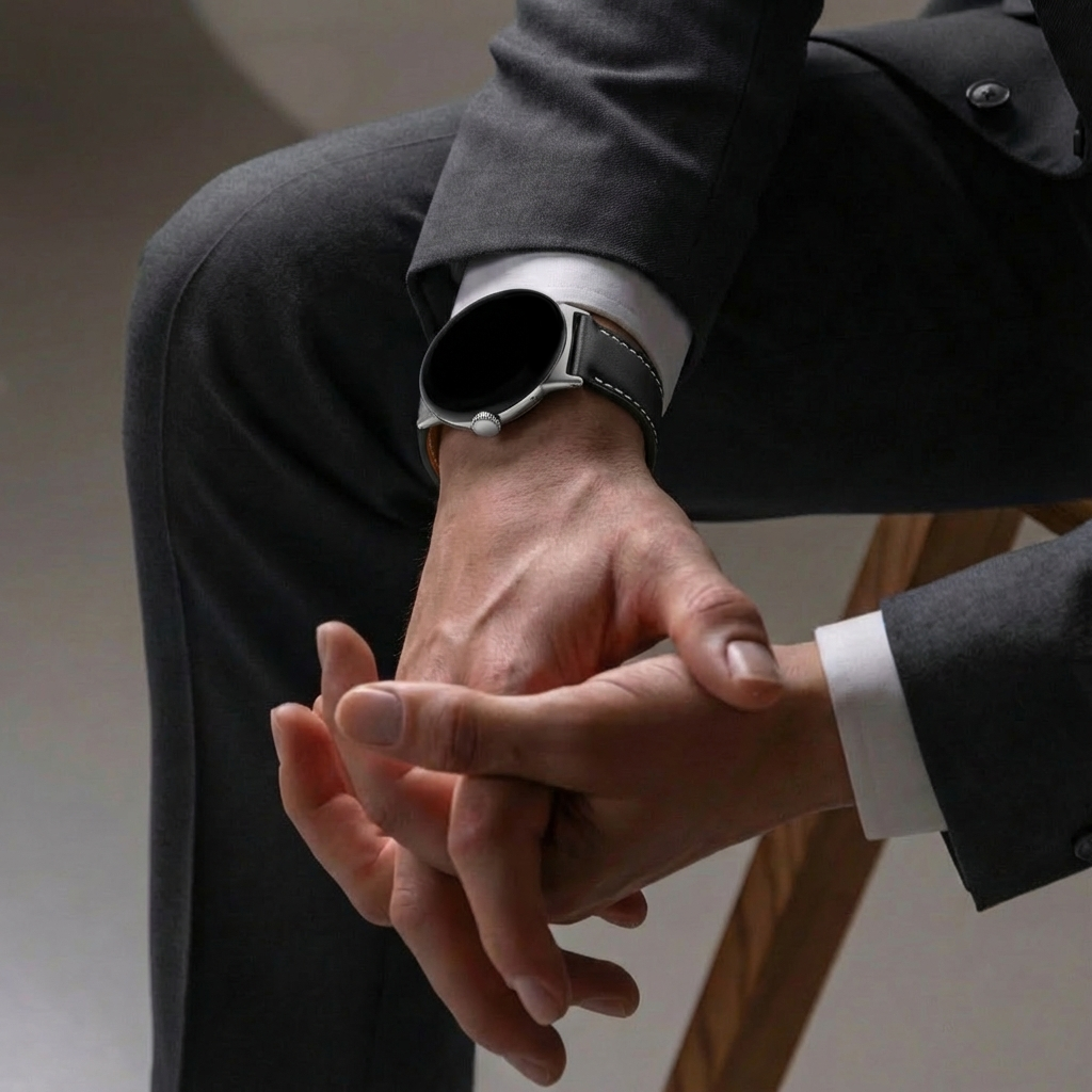 Google Pixel Watch 4 - 45mm Leather Strap (Black)