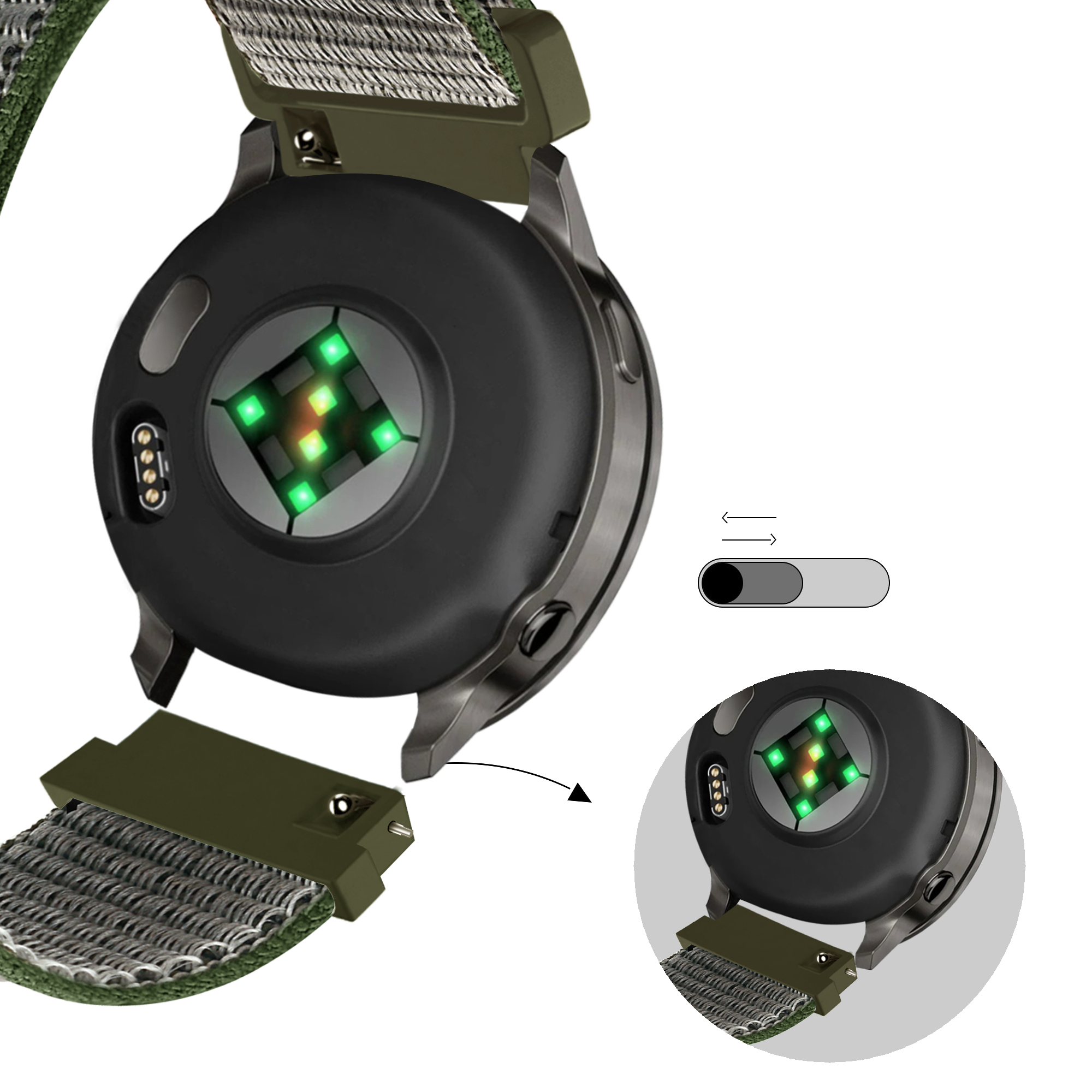 Bandz Garmin Forerunner 645 Nylon Loop Strap (Olive Green)