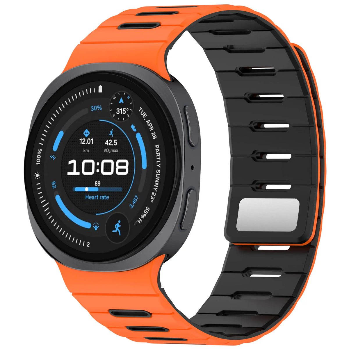 Samsung Galaxy Watch 9 - 44mm Magnetisches Silikonband (Orange/Schwarz)