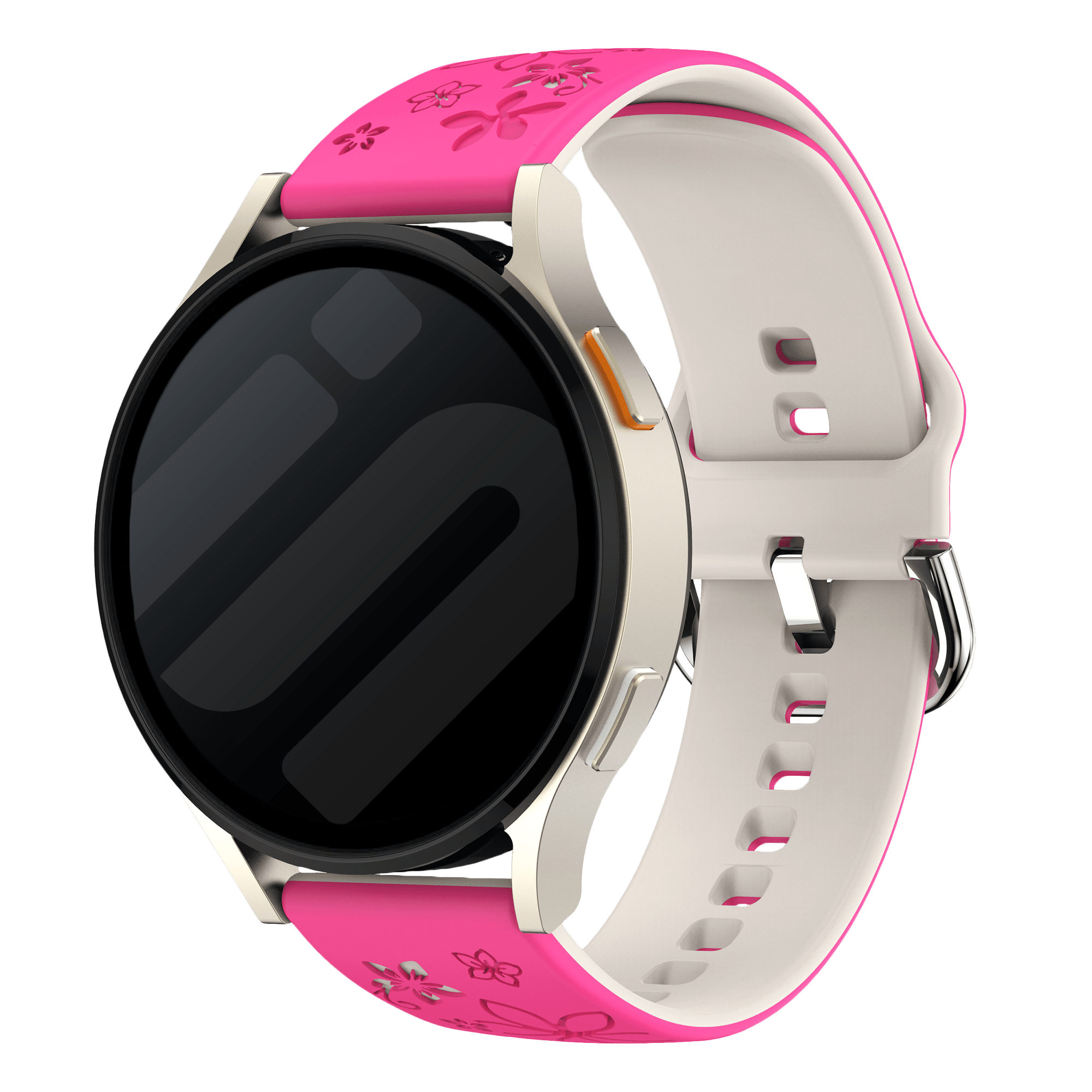 Samsung Galaxy Watch FE Flower Silicone Strap (Bright Pink/Starlight)