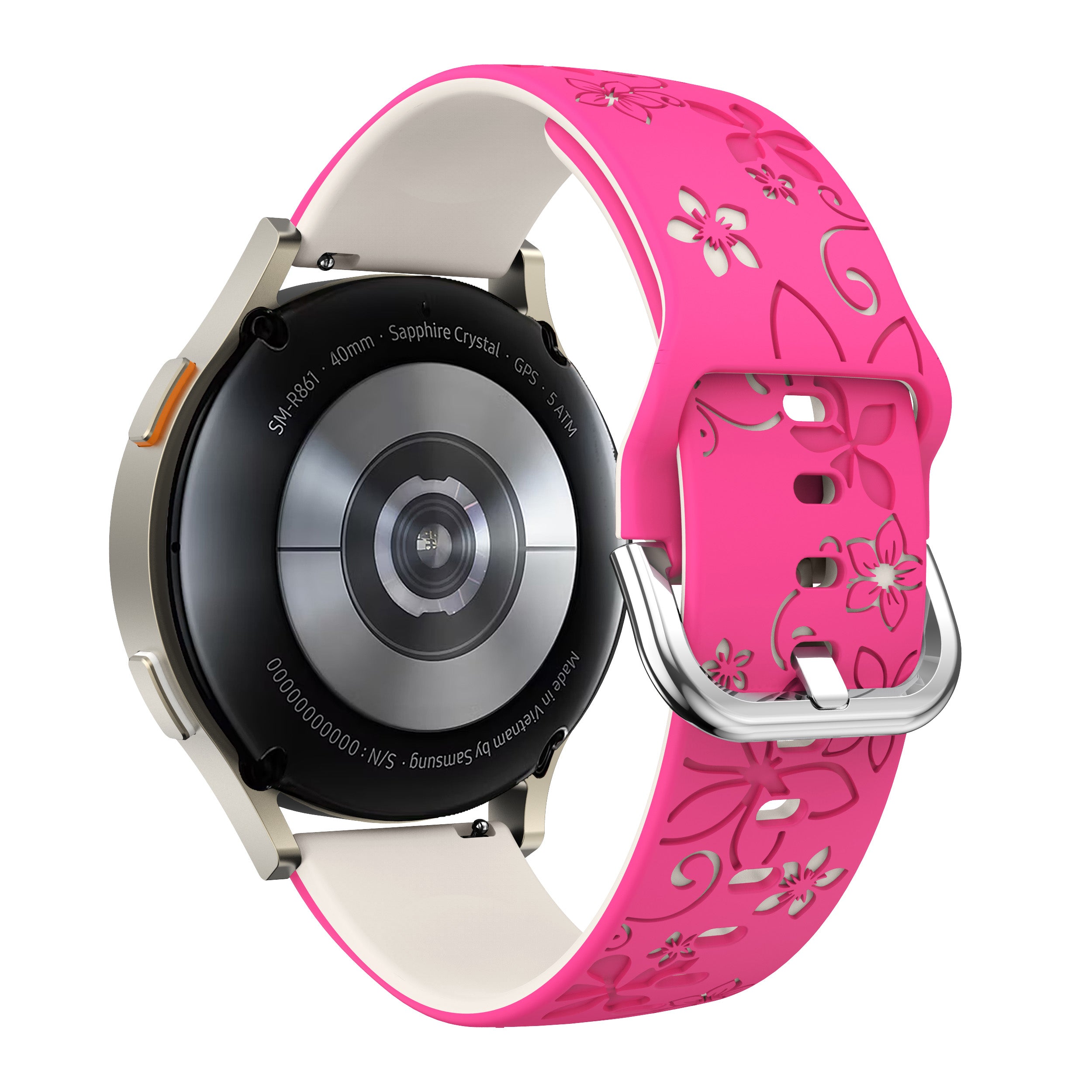 Samsung Galaxy Watch FE Flower Silicone Strap (Bright Pink/Starlight)