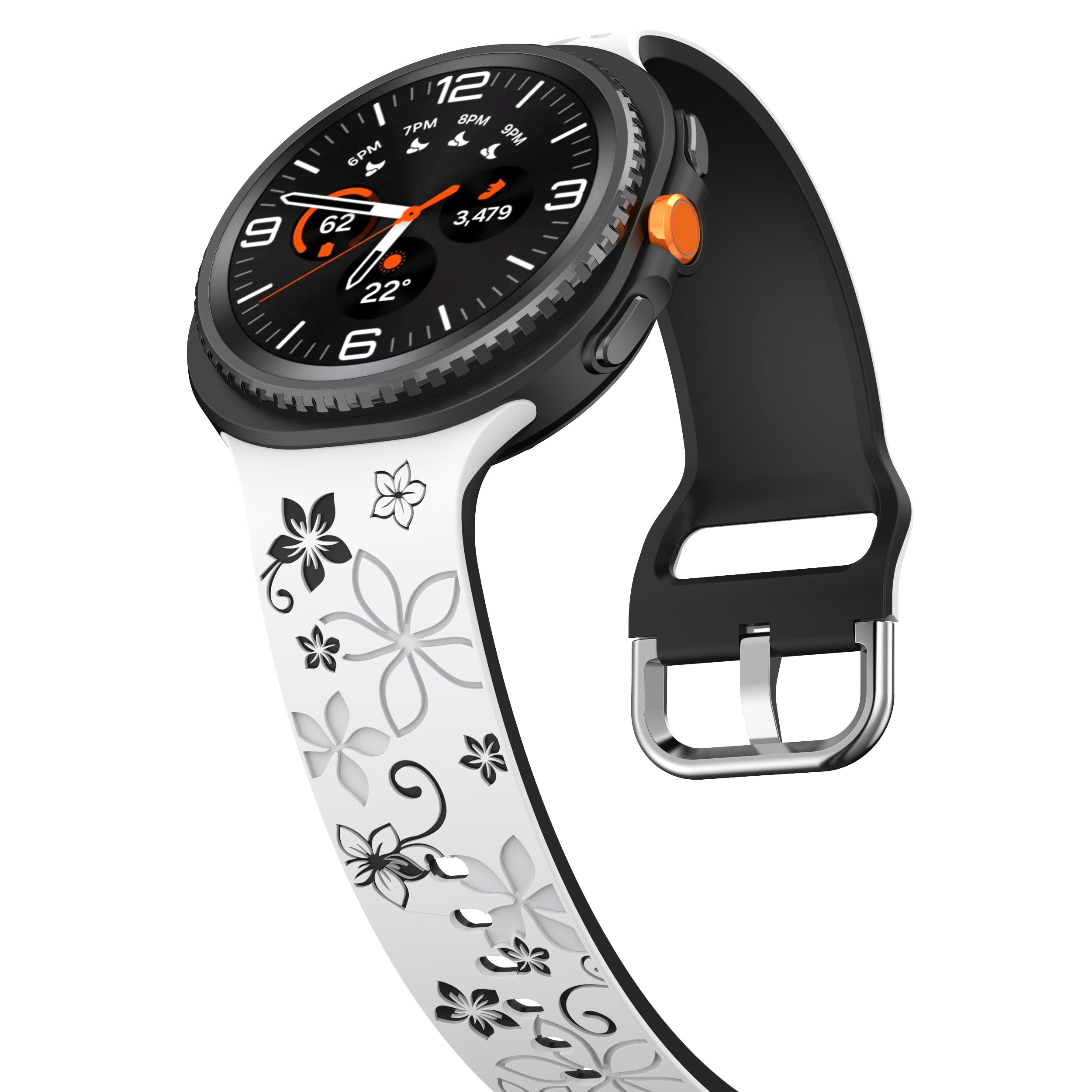Samsung Galaxy Watch 8 - 44mm Flower Silicone Strap (White/Black)