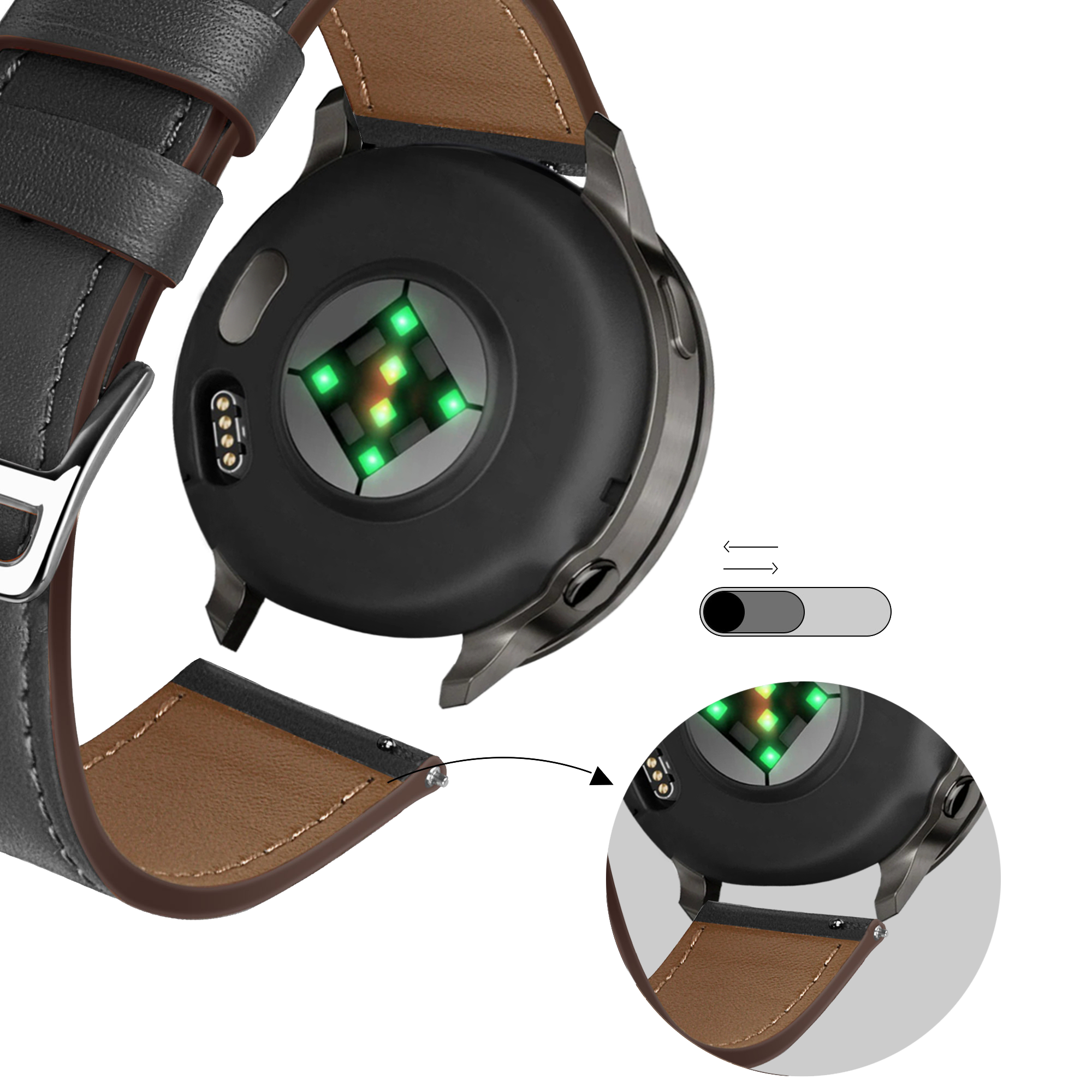 Bandz Garmin Forerunner 645 Leather Strap 'Deluxe' (Black)