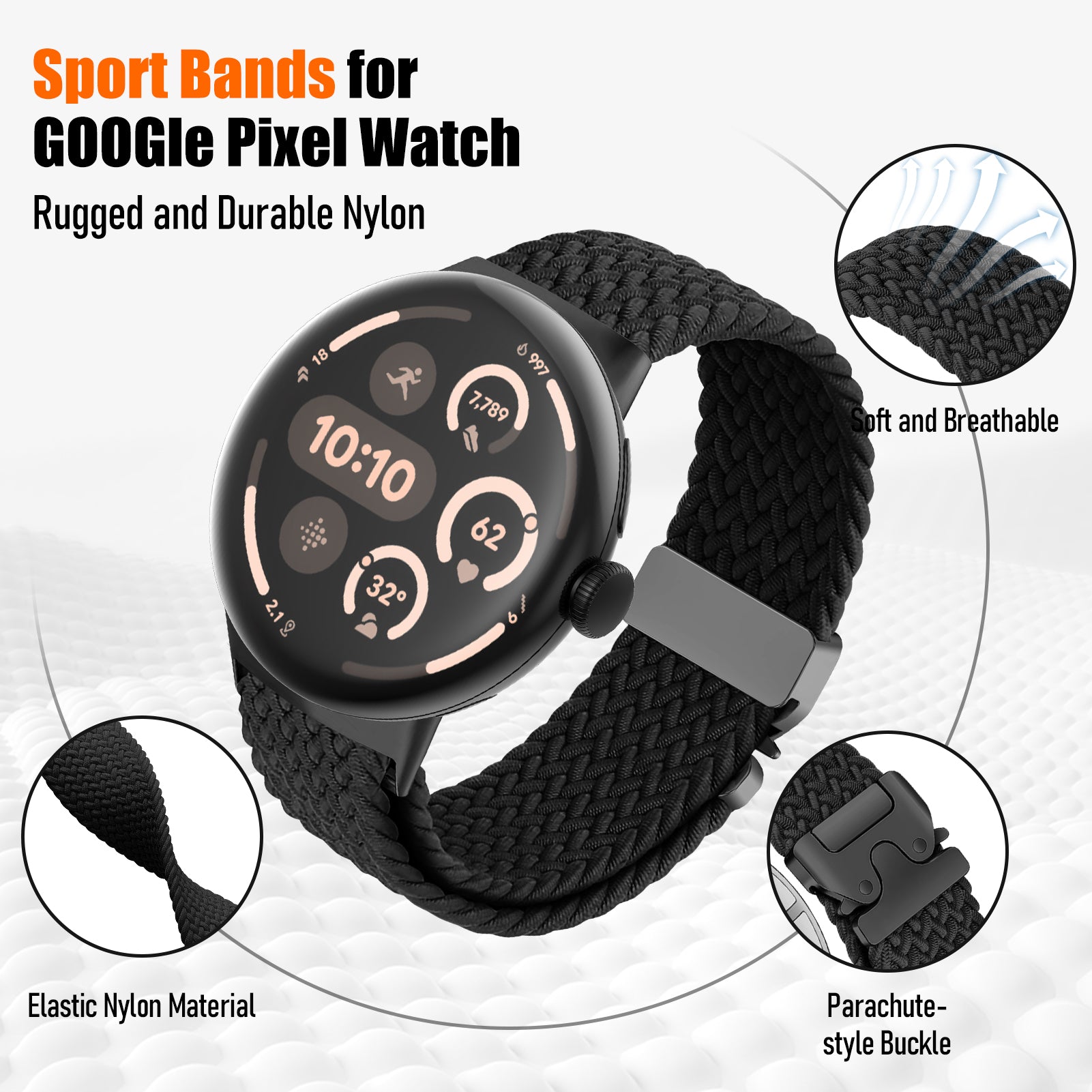 Correa trenzada con hebilla-P Google Pixel Watch 4 - 45mm (negro)