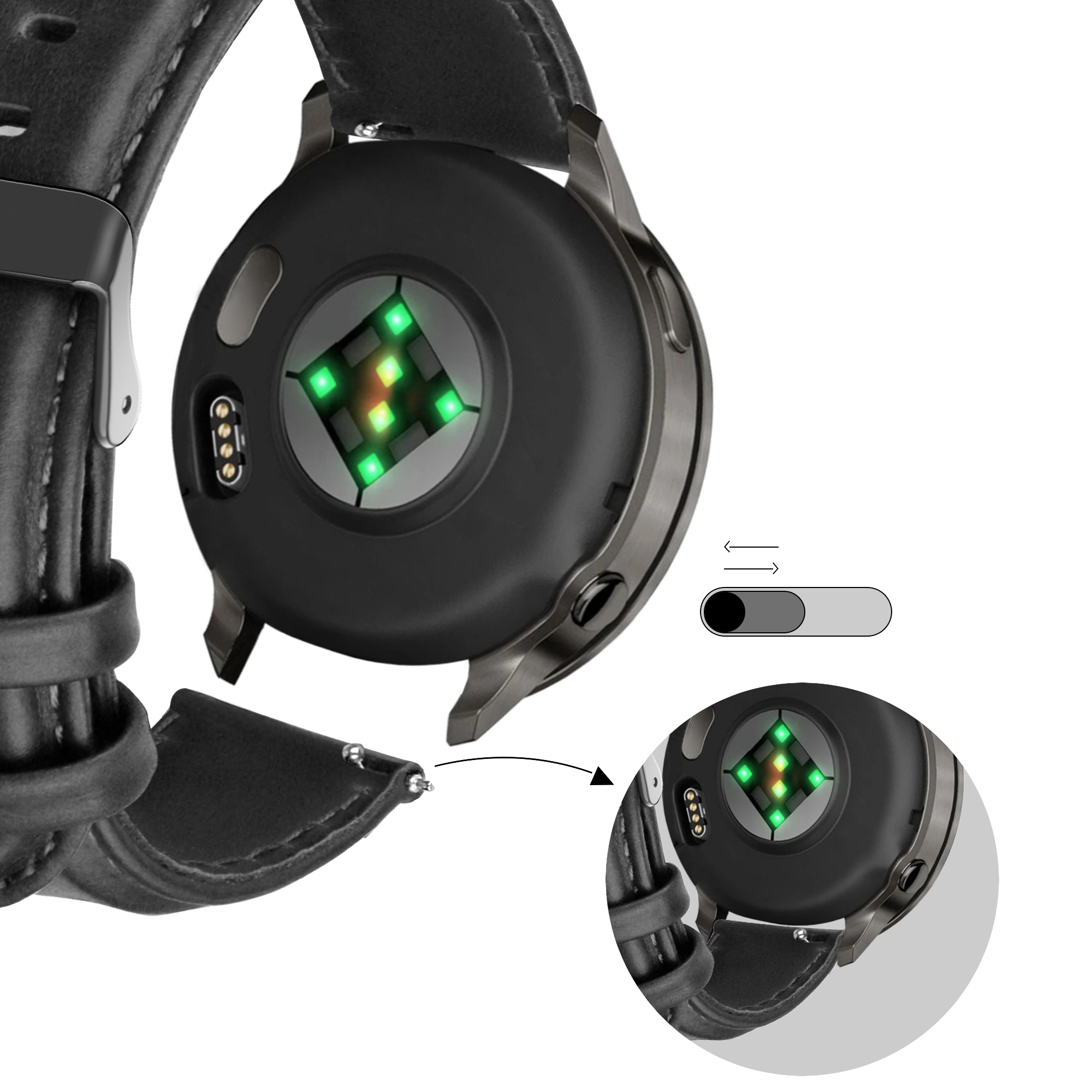 Bandz Garmin Bounce 2 Leather Strap 'Classic' (Black)