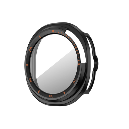 Bandz Samsung Galaxy Watch 8 Classic bezel hoesje met glas (zwart/oranje)