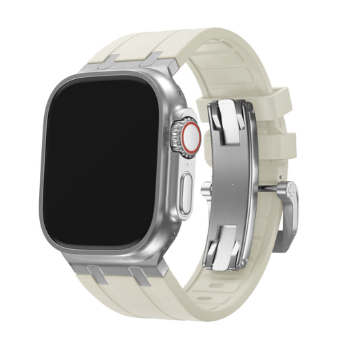 BALR Apple Watch Ultra liquid siliconen band (beige/zilver)