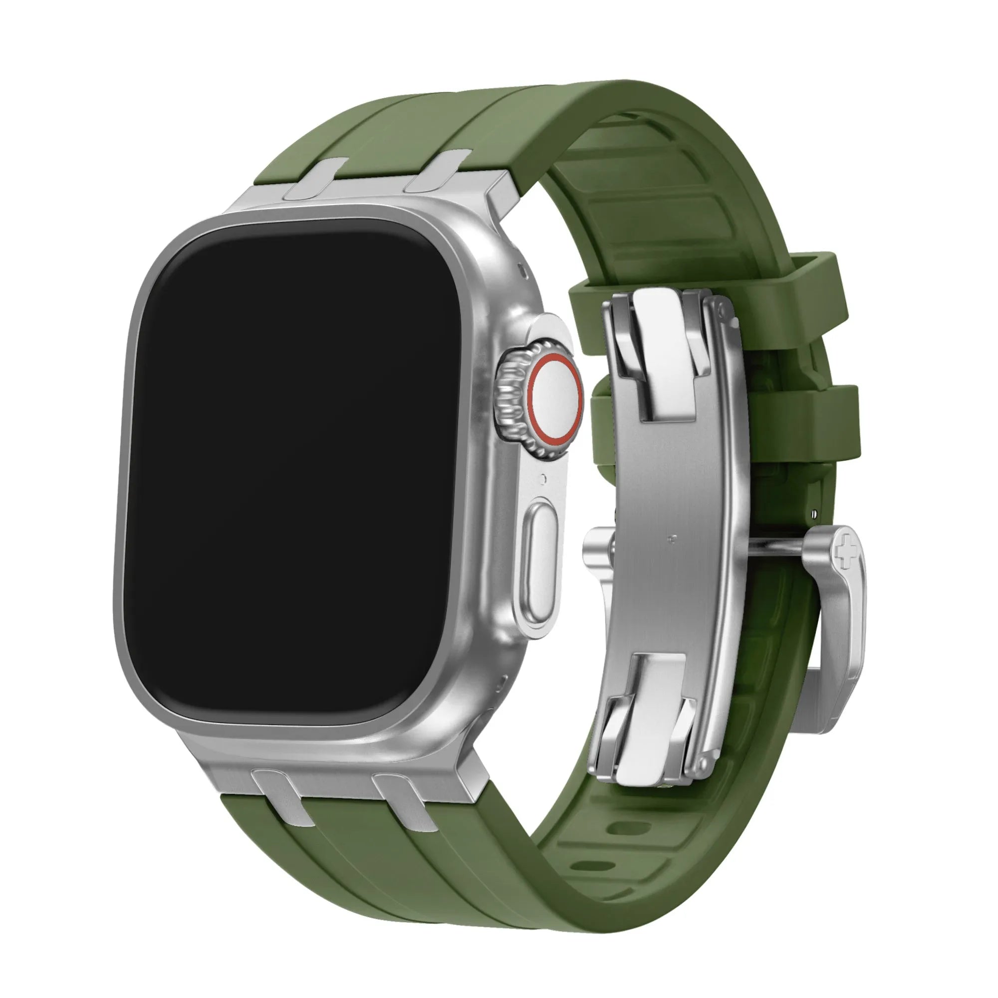BALR Apple Watch Ultra liquid siliconen band (groen/zilver)