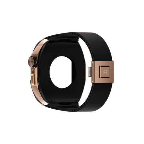Reqior Apple Watch 45mm case met rubberen band (zwart/roségoud)