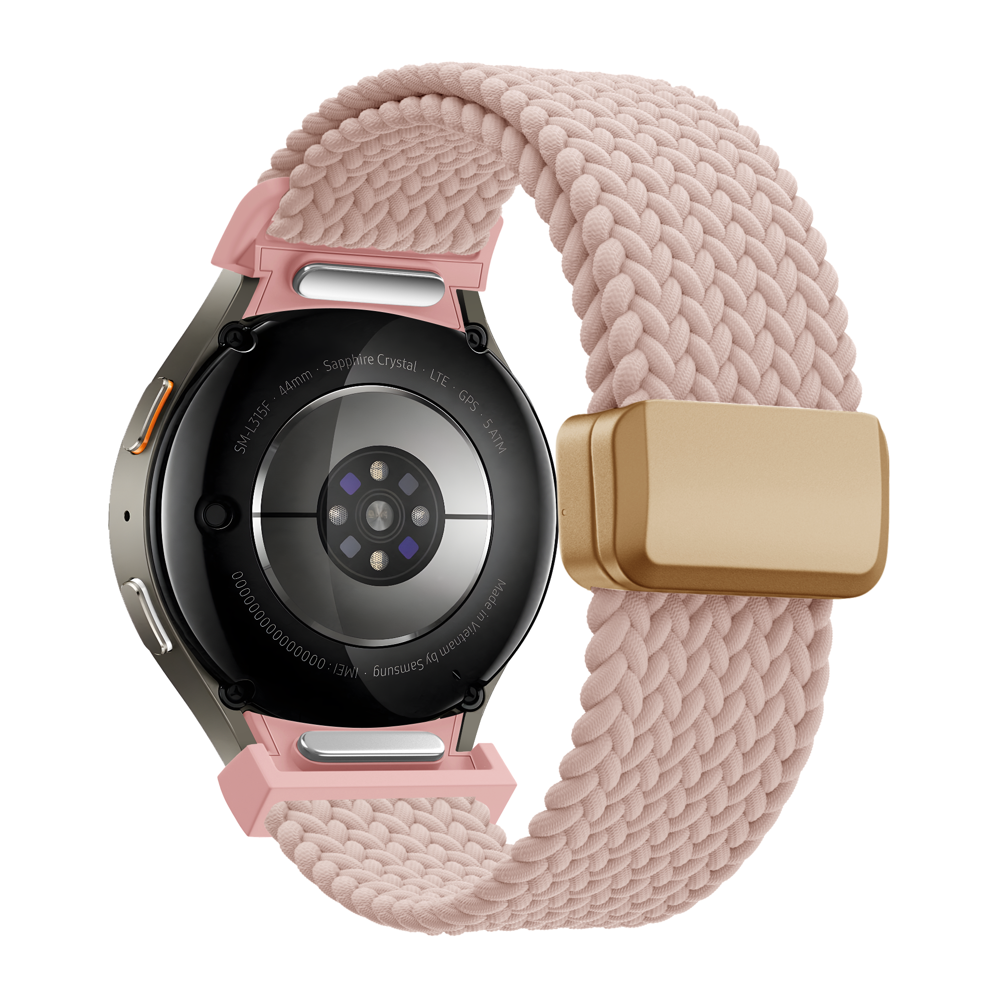 Bandz Samsung Galaxy Watch 4 44mm Braided Strap 'Easy Fit' (Pink)
