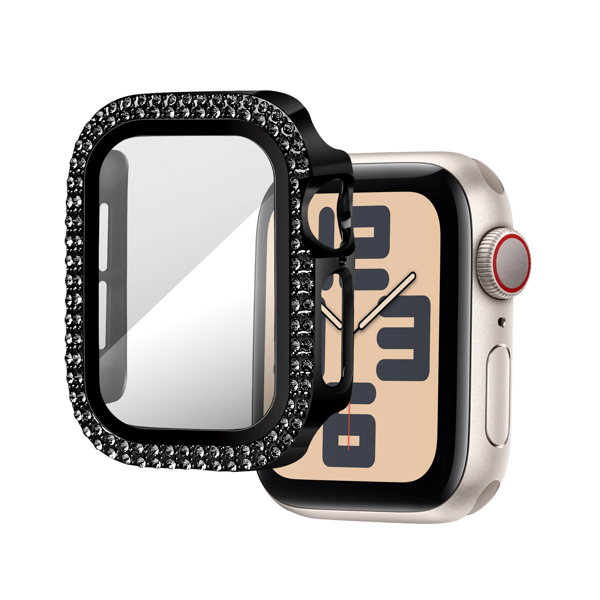 Bandz Apple Watch 10/11 - 42mm diamond hoesje met glas (zwart)