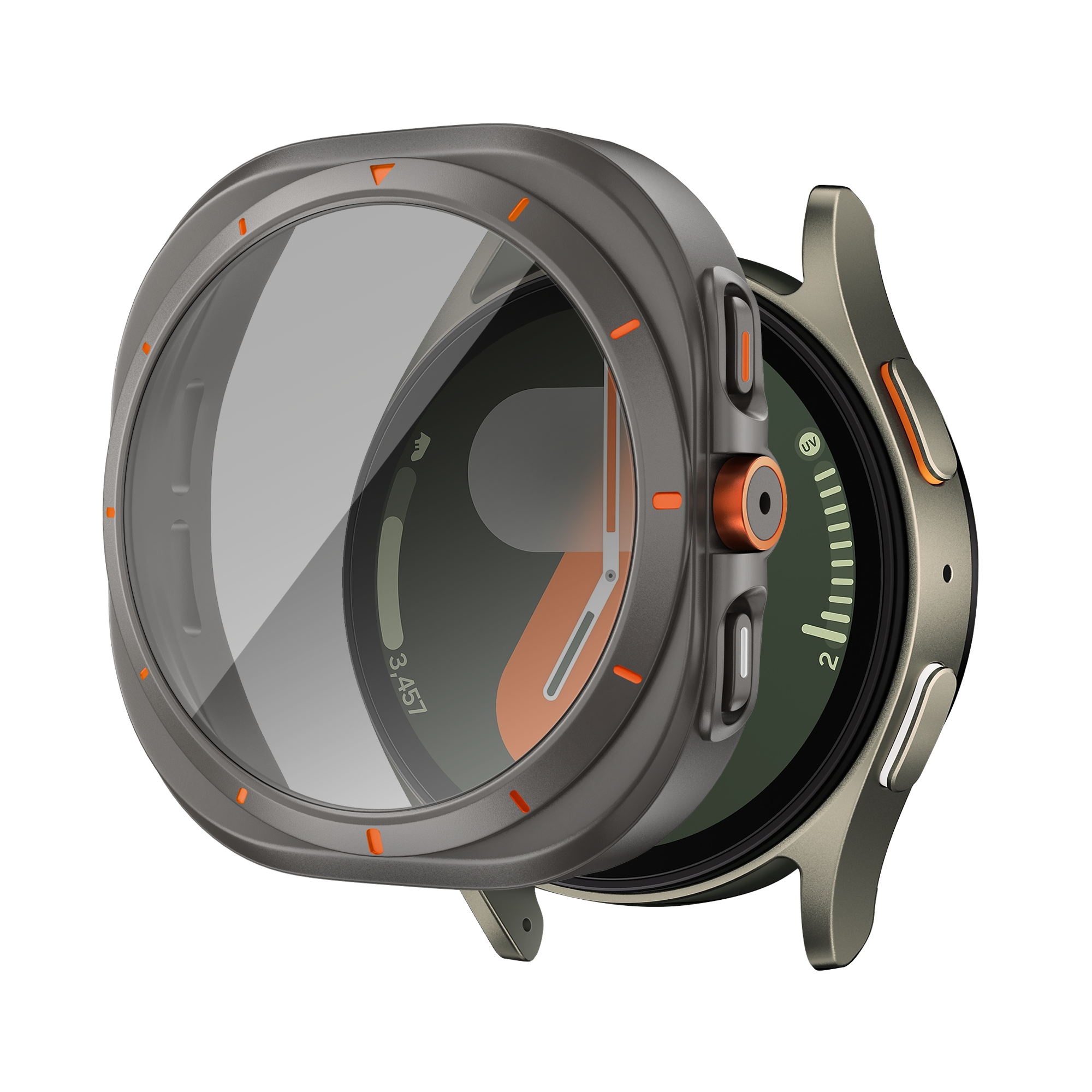 Bandz Funda de PC cuadrada con vidrio Samsung Galaxy Watch 7 - 44 mm (gris titanio)