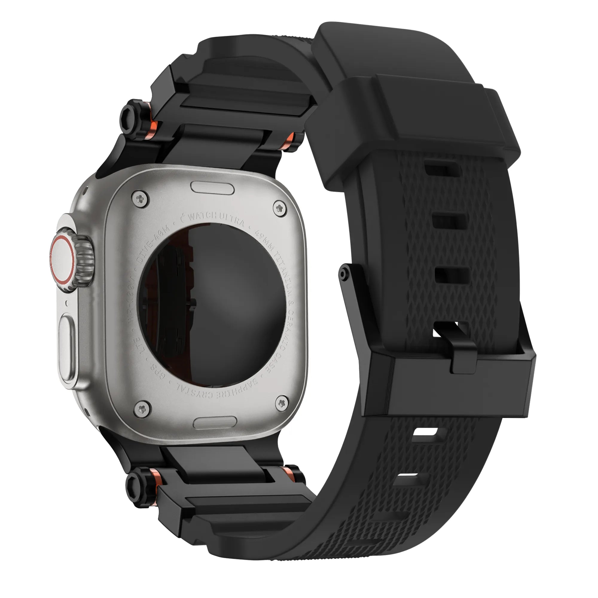 Bandz Apple Watch siliconen band 'Explorer' (zwart met zwart)