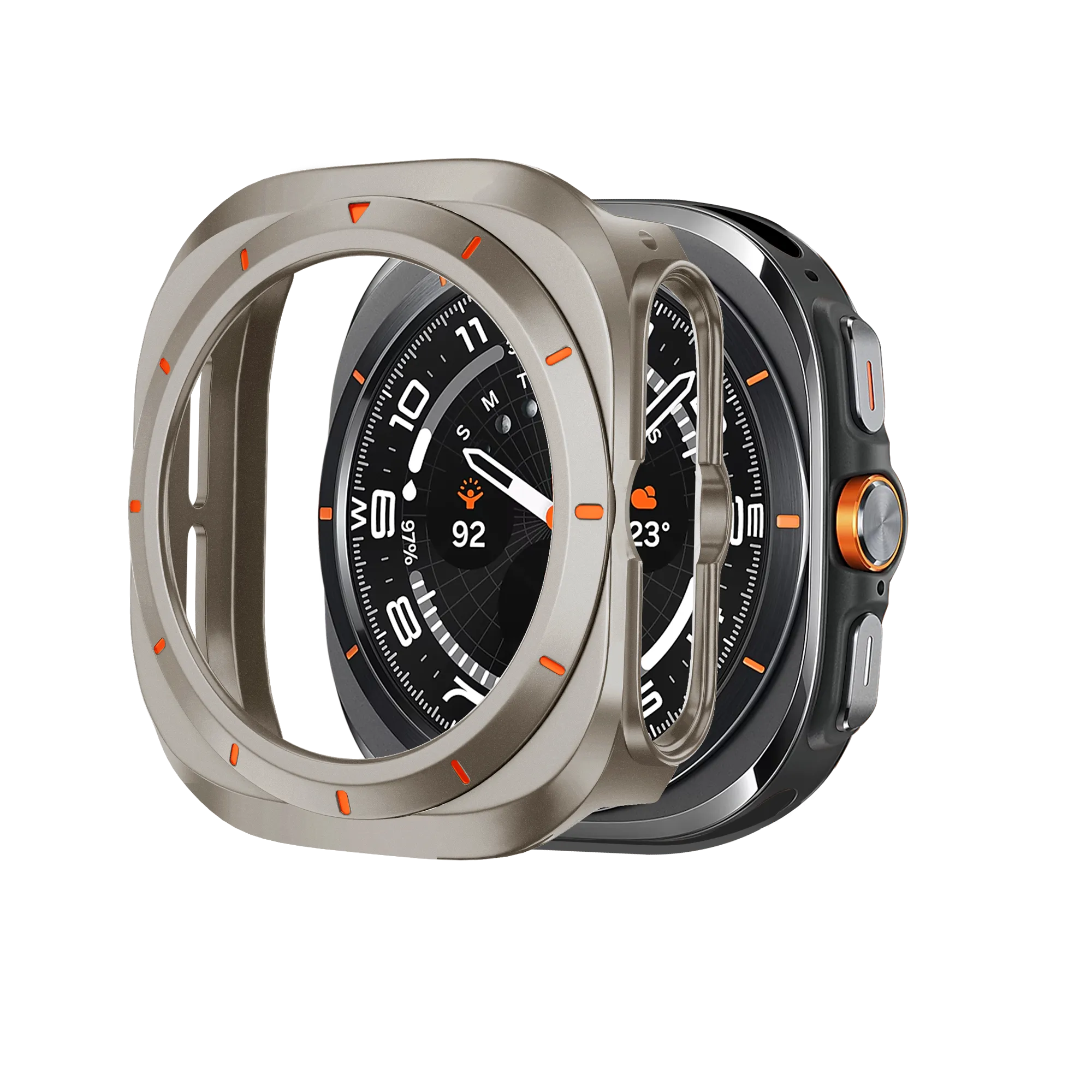 Bandz Samsung Galaxy Watch Ultra bezel PC hoesje (titanium met oranje)