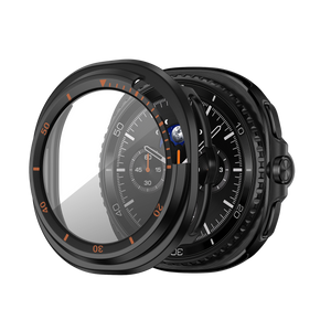Bandz Samsung Galaxy Watch 8 Classic bezel hoesje met glas (zwart/oranje)