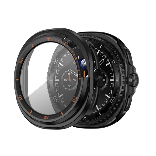 Bandz Samsung Galaxy Watch 8 Classic bezel hoesje met glas (zwart/oranje)
