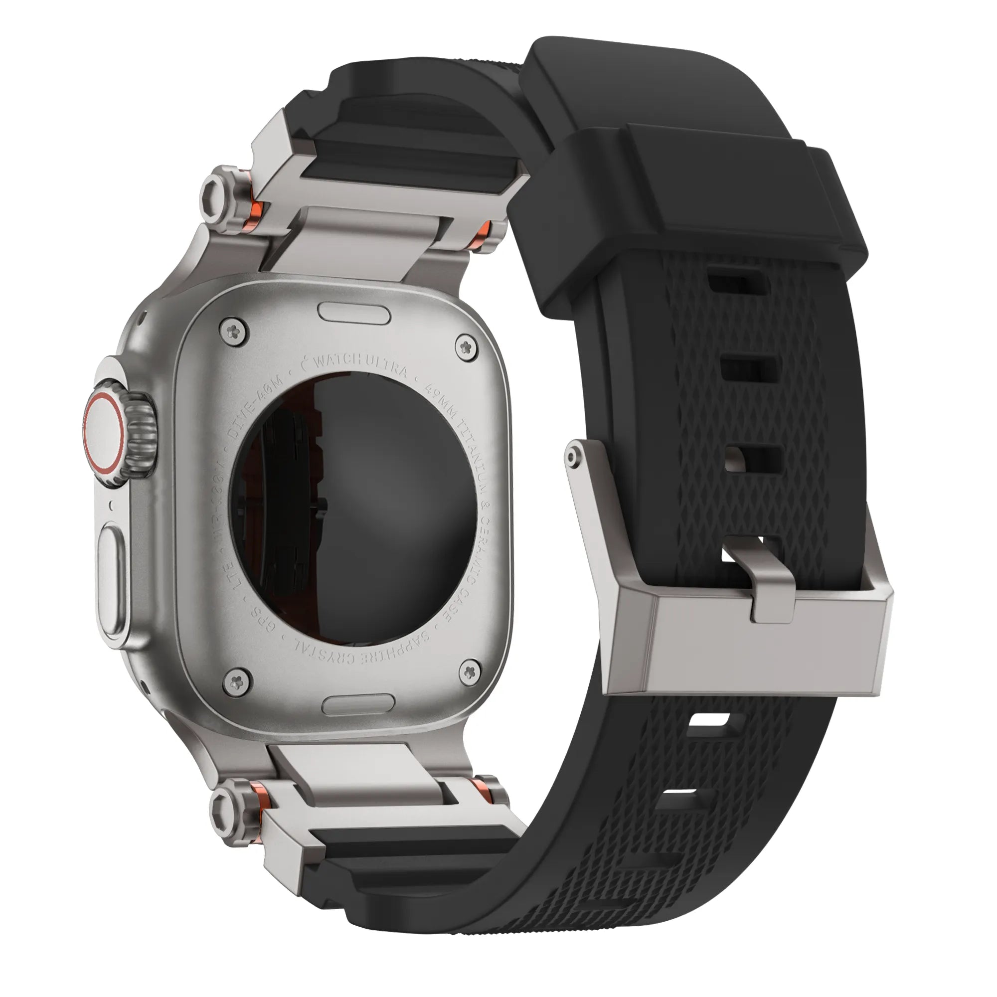 Bandz Apple Watch siliconen band 'Explorer' (zwart met titanium)