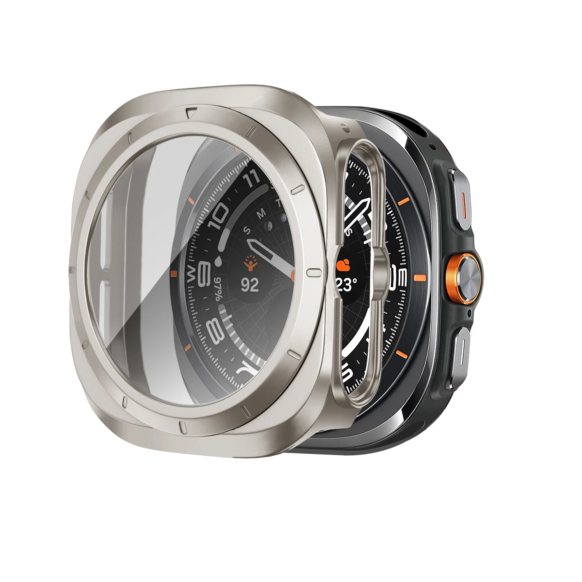 Bandz Samsung Galaxy Watch Ultra PC hoesje met glas (titanium)