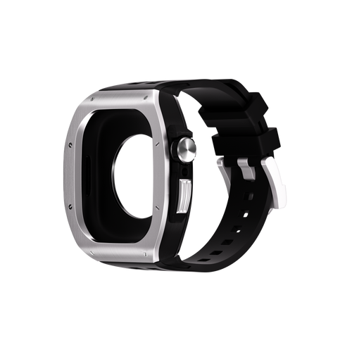 Reqior Funda de polímero y metal con correa de goma Apple Watch 45mm (plateado)