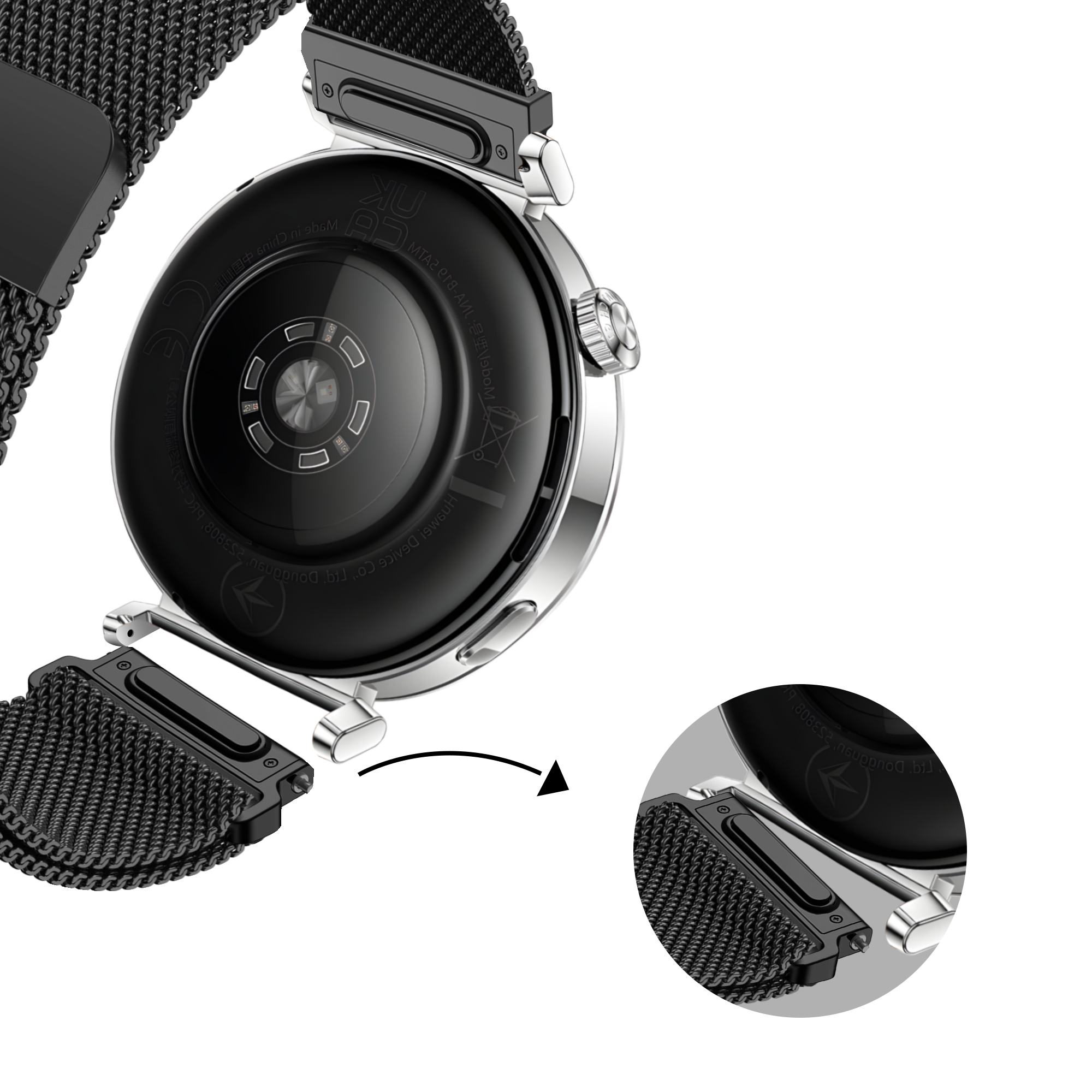 Bandz Withings Steel HR - 36mm Milanese Strap 'Easy fit' (Black)