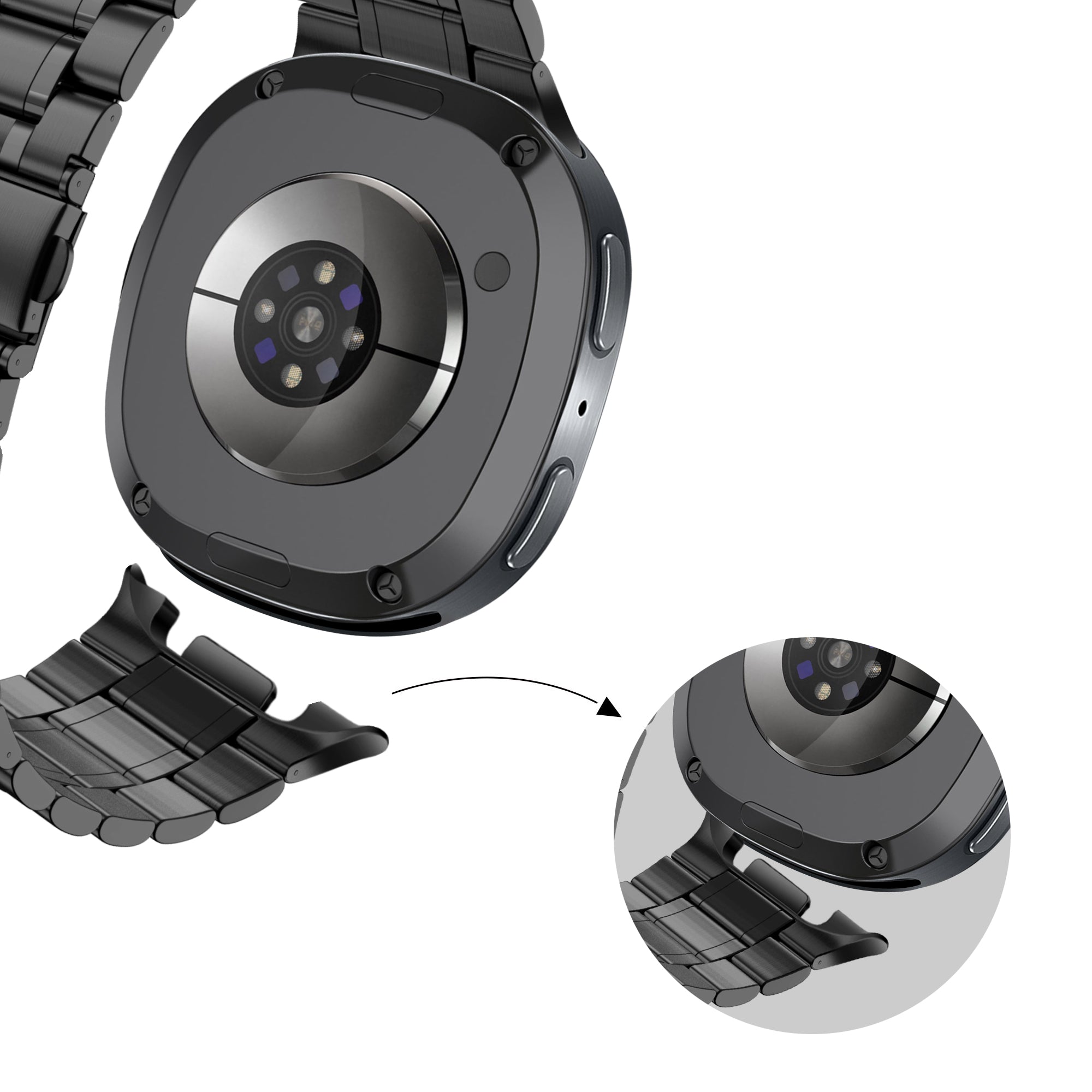 Bandz Samsung Galaxy Watch 8 - 44mm Stahl Armband 'Deluxe' (Schwarz)