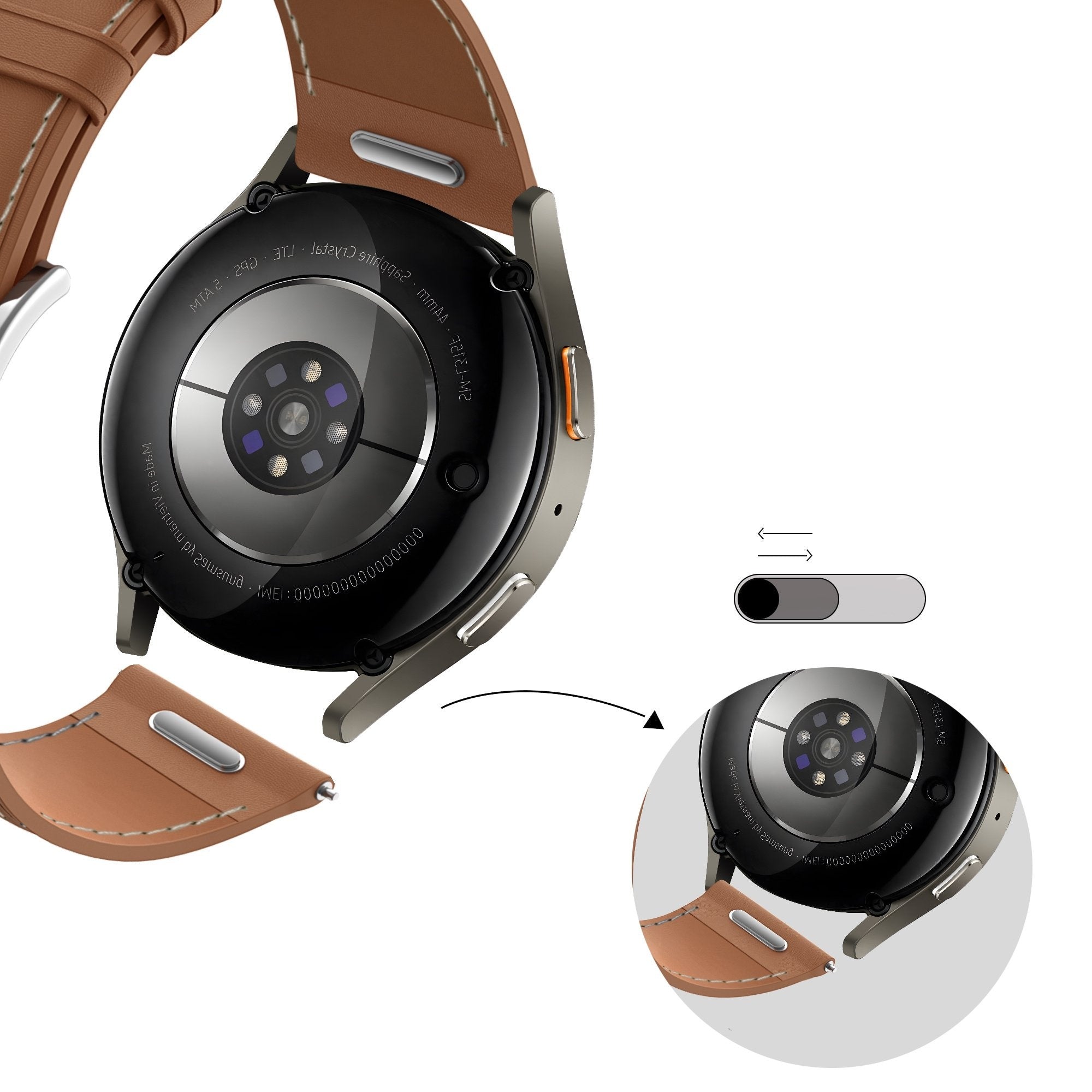 Bandz Fossil Gen 6 - 44mm Leather Strap 'Easy Fit' (Brown)
