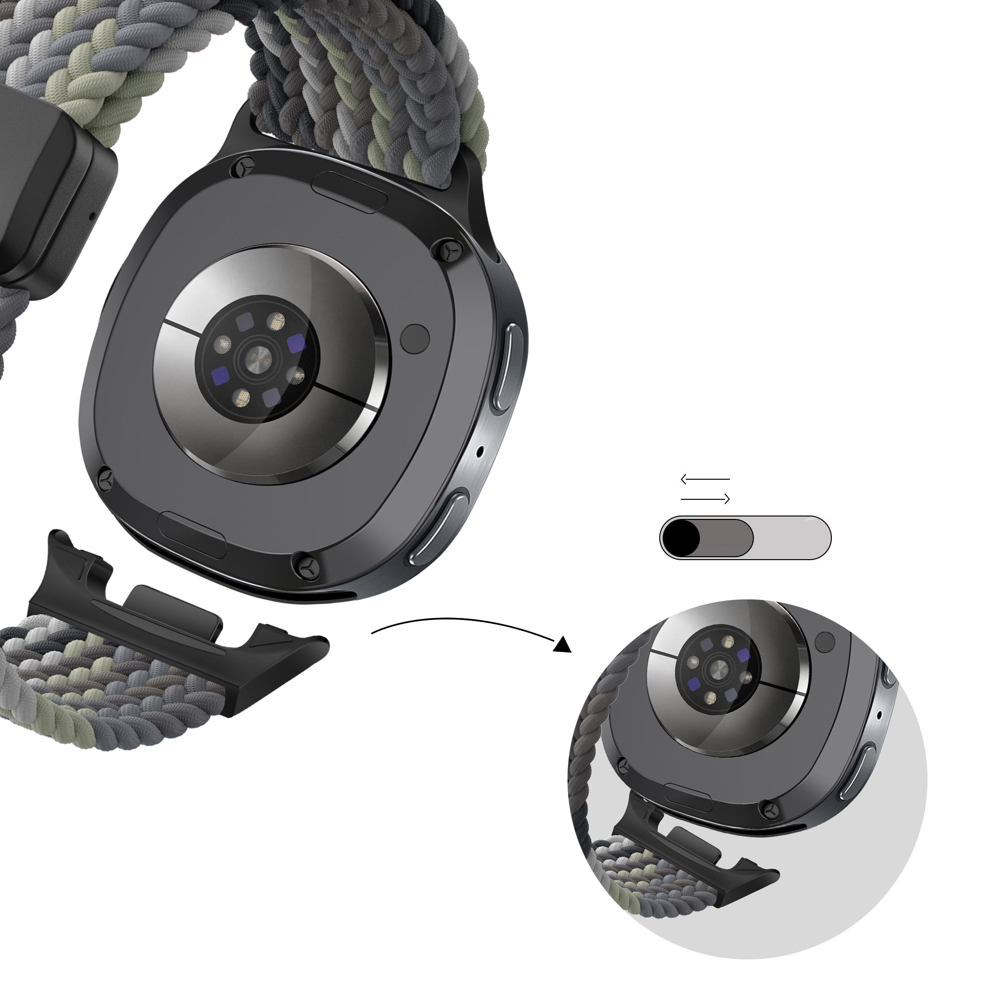Bandz Samsung Galaxy Watch 8 - 44mm Magnetisches Geflochtenes Armband (Mandala Schwarz)