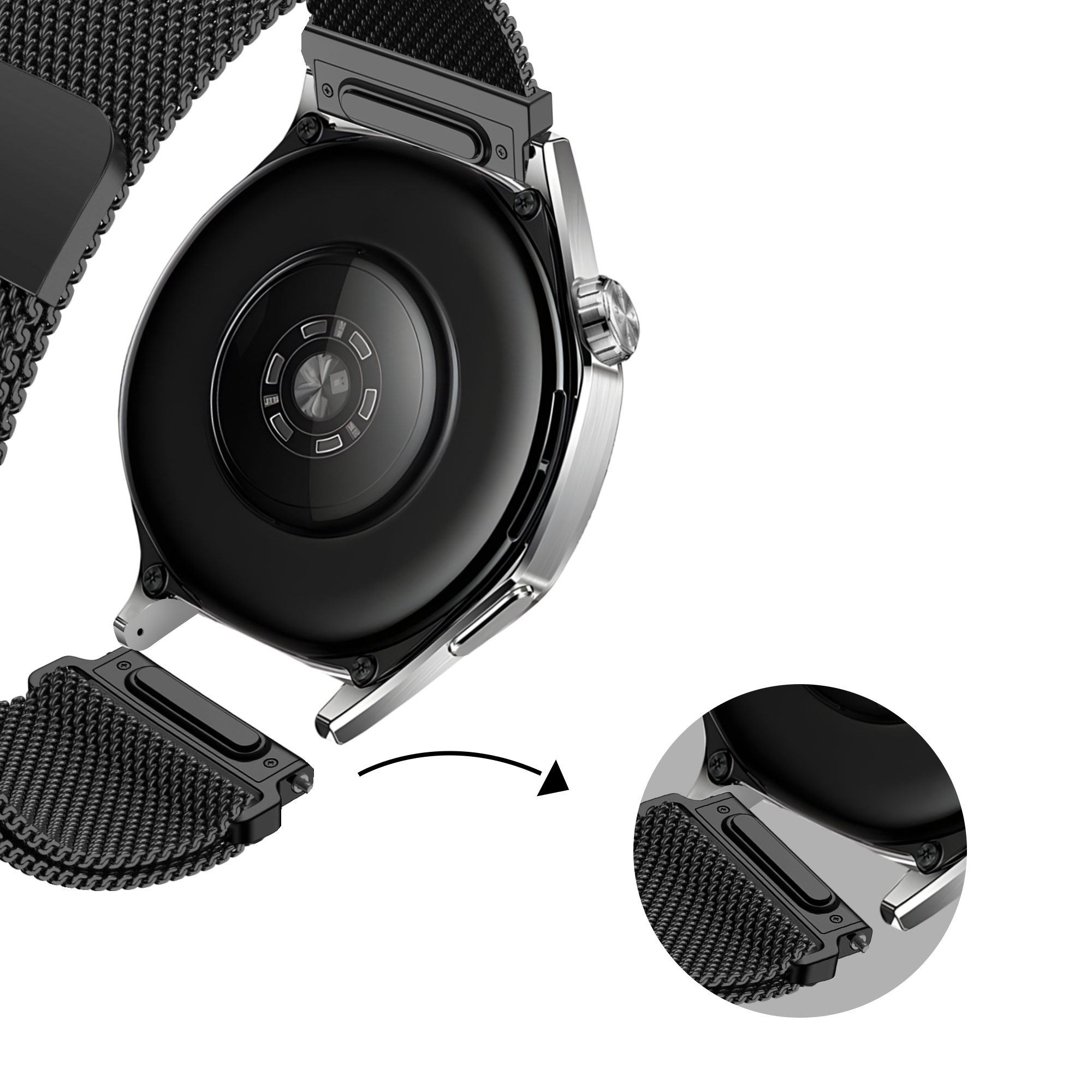 Bandz Coros Apex 46mm 'One Push' Milanese Strap (Black)