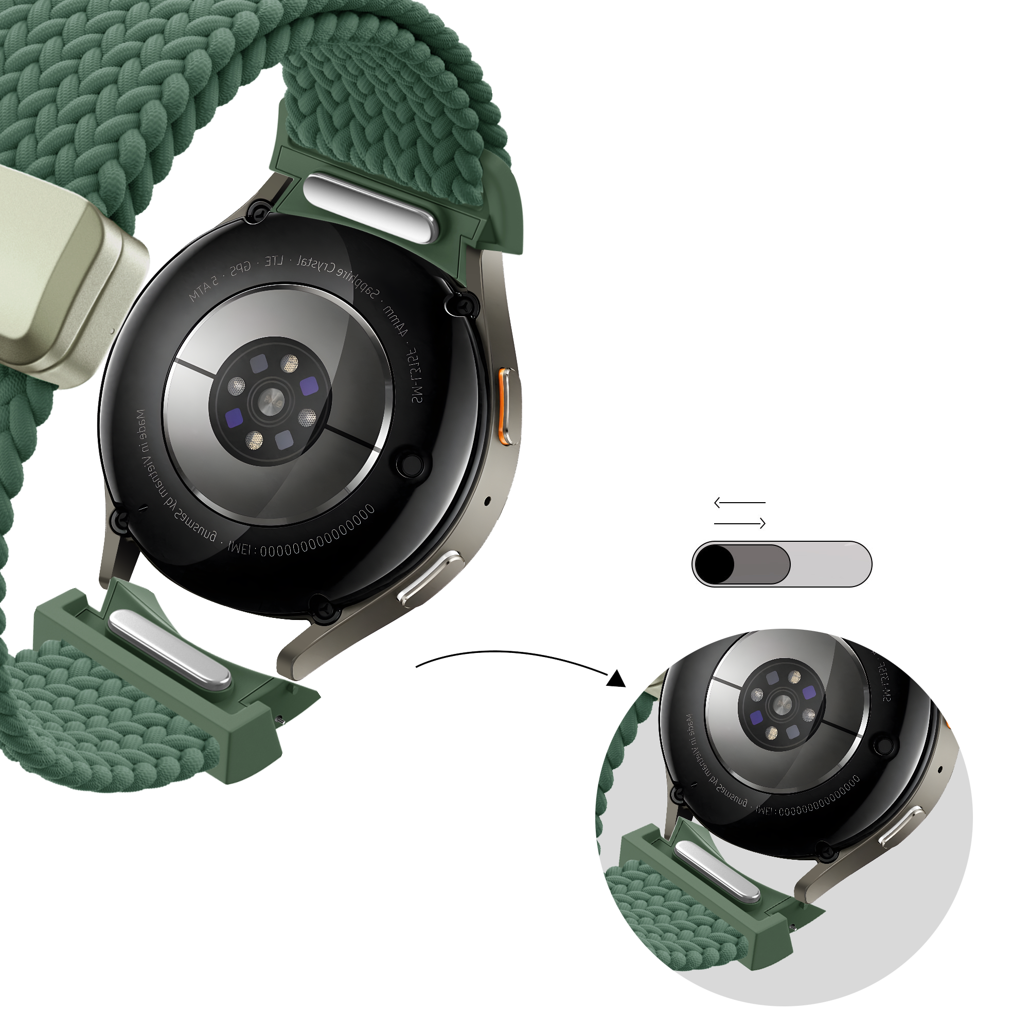 Bandz Samsung Galaxy Watch 4 44mm Braided Strap 'Easy Fit' (Green)