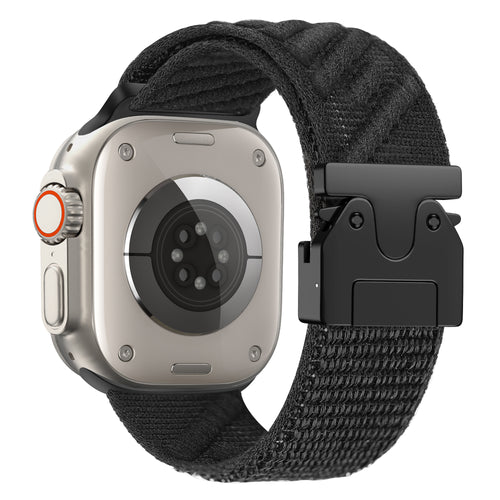 Bandz Apple Watch nylon band 'Wave' met P-buckle (zwart)