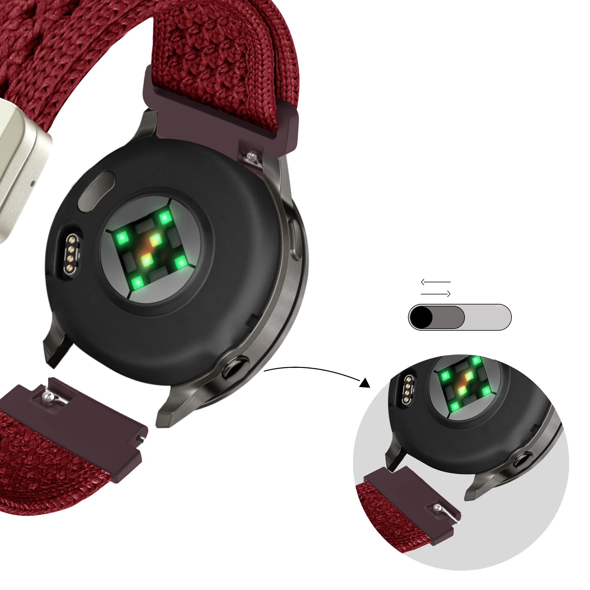 Bandz Garmin Approach J1 vintage nylon band (wijnrood)