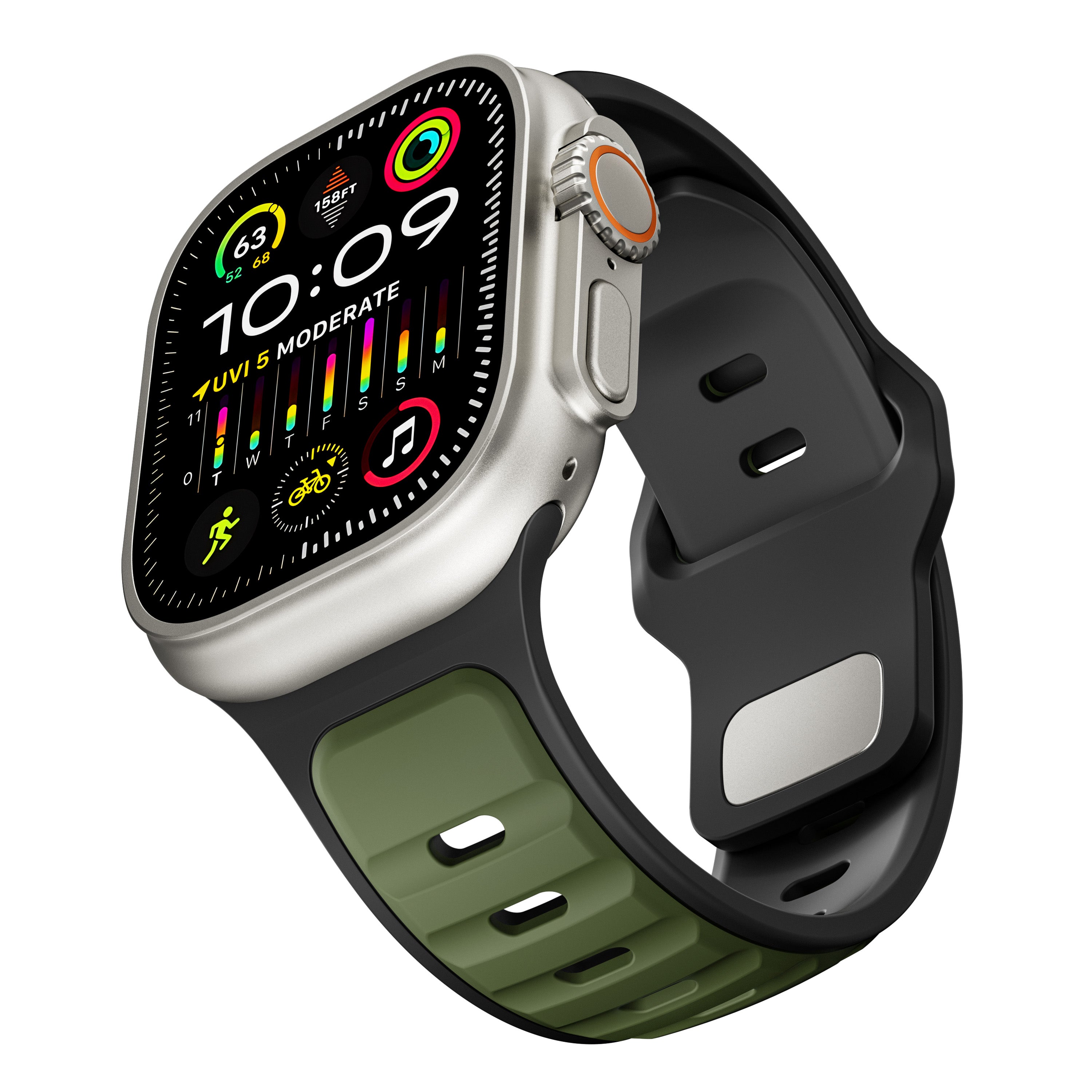 Correa de silicona premium outdoor Apple Watch (verde militar/negra)