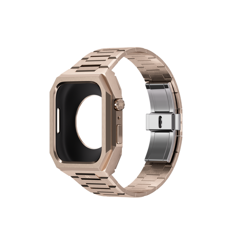 Reqior Apple Watch 45mm Hülle mit integriertem Stahlarmband 'Nautilus' (Roségold)