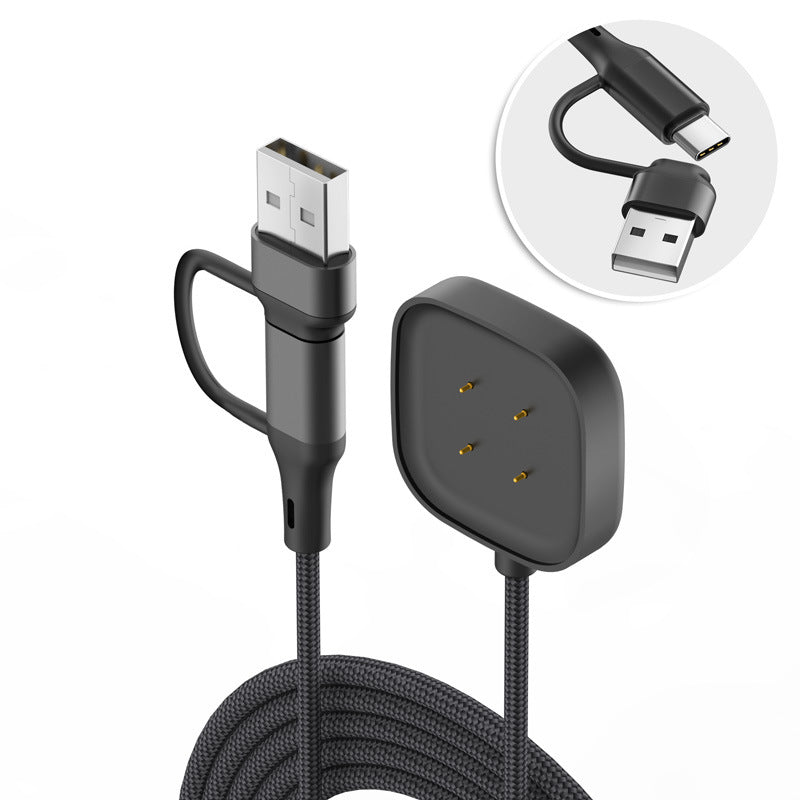 USB-A & C 2in1 Braided Fitbit Versa 4 oplader