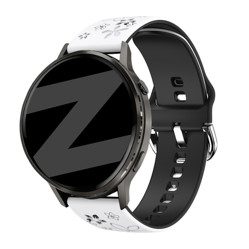 Bandz Garmin Venu Silicone Strap 'Flowers' (White/Black)