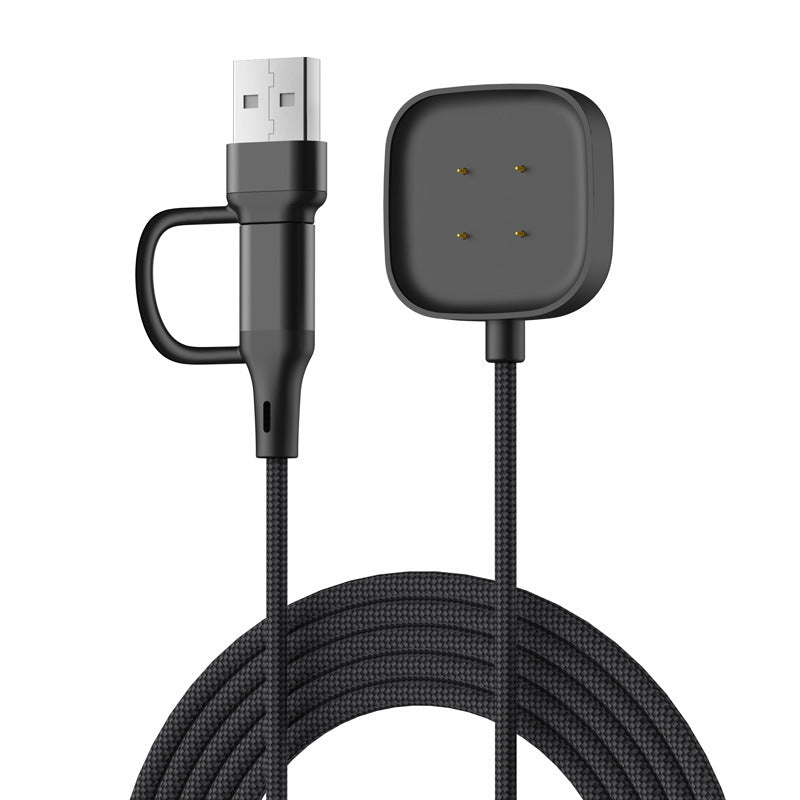 USB-A & C 2in1 Braided Fitbit Versa 3 oplader