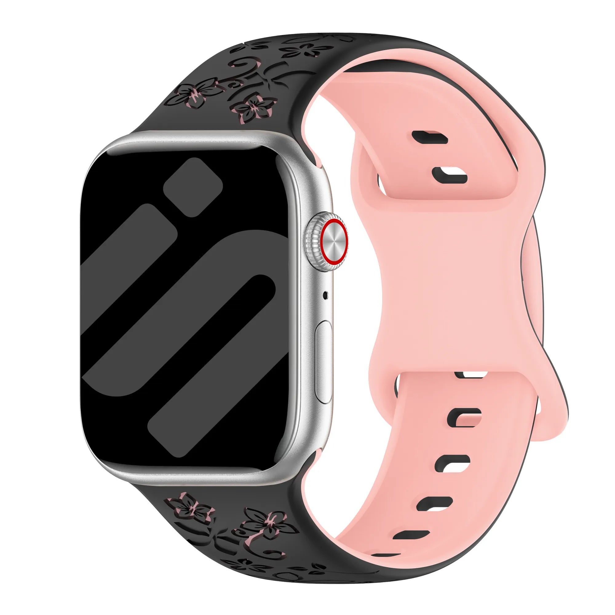Apple Watch Flower siliconen band (zwart/roze)