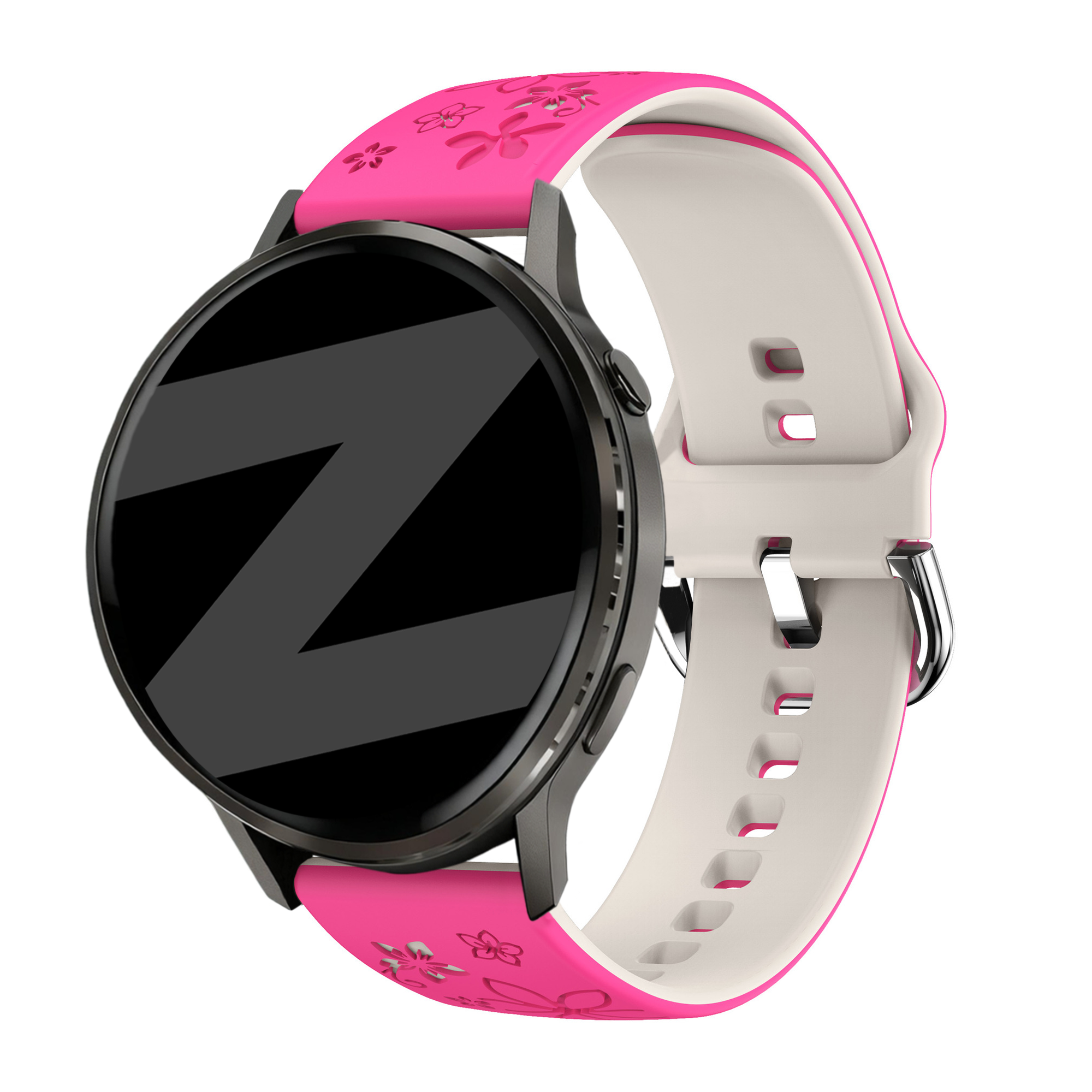 Bandz Garmin Vivoactive 4s Silikonarmband 'Flowers' (Knalliges Rosa/Polarstern)