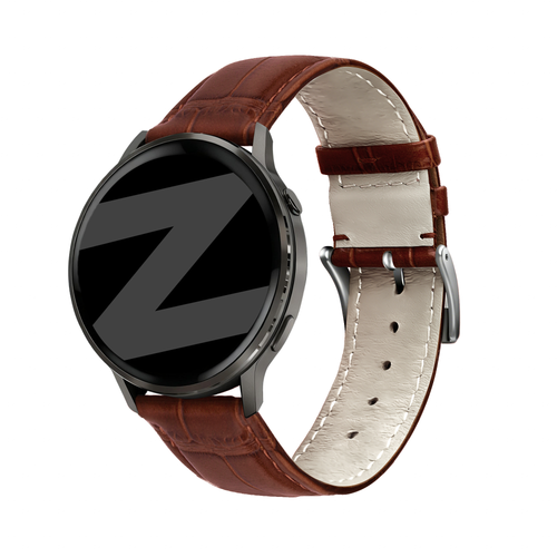 Bandz Garmin Venu 2 Leather Strap Crocodile Grain (Brown)