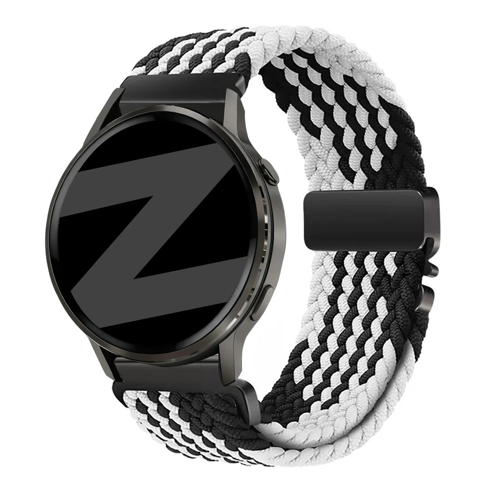 Bandz Garmin Venu 4 - 41mm gevlochten band 'Parachute' (zwart/wit)