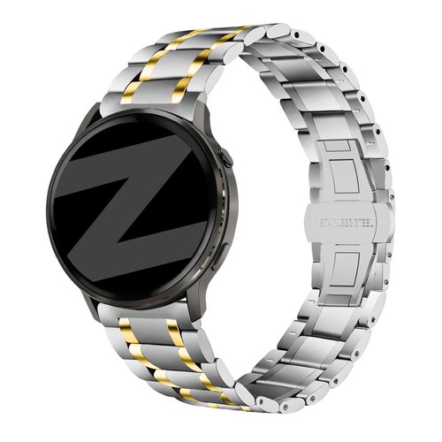 Bandz Garmin Vivoactive 4s stalen schakel band 'Deluxe' (zilver/goud)