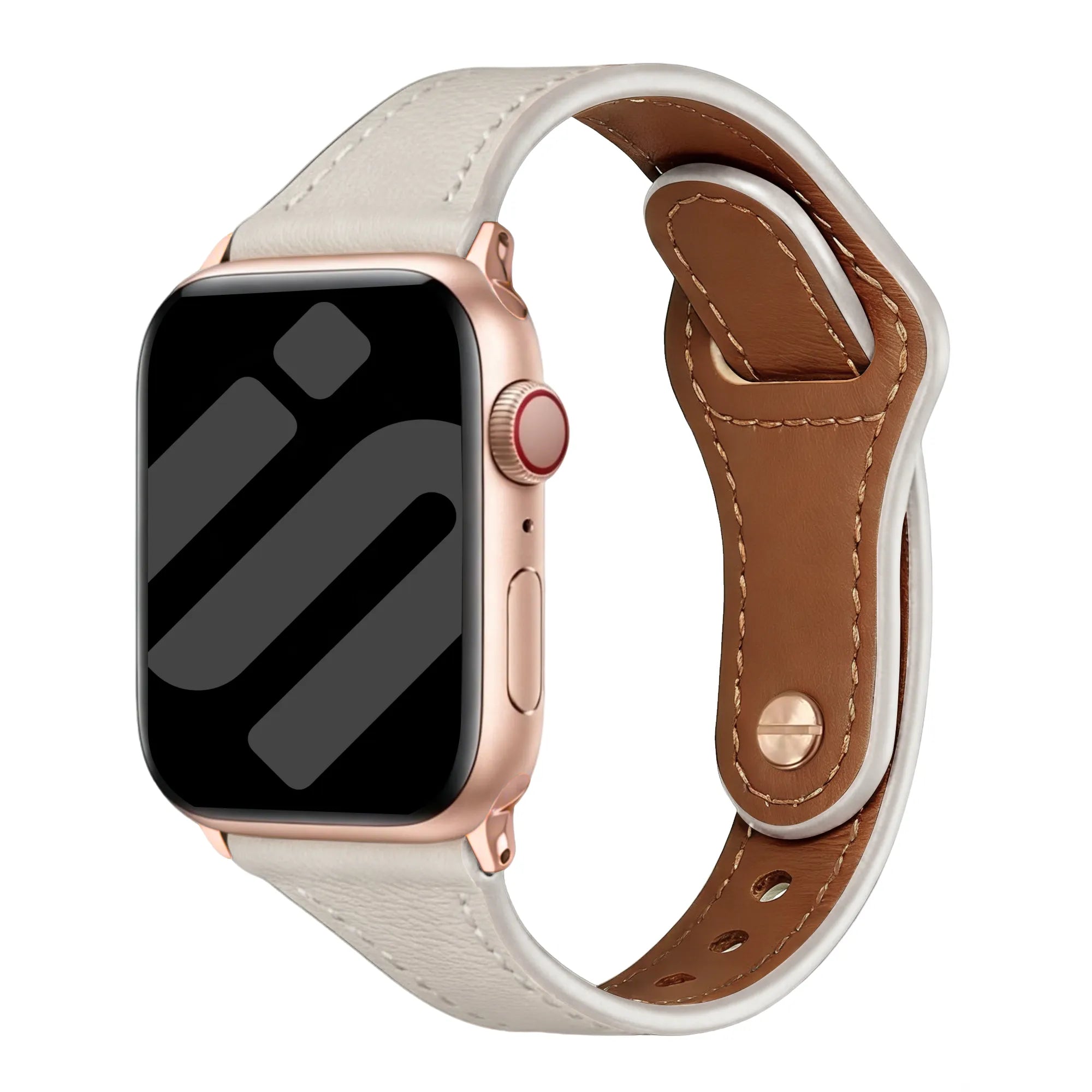 Apple Watch leren band met druksluiting (beige)