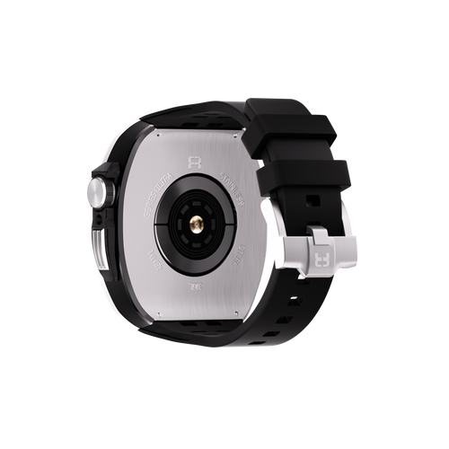 Reqior Funda de polímero y metal con correa de goma Apple Watch 45mm (plateado)