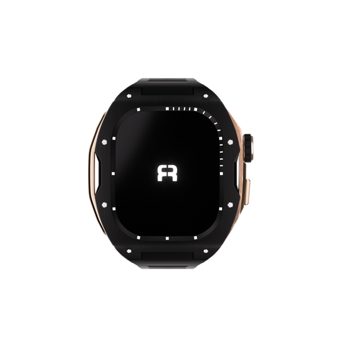 Reqior Apple Watch 45mm case met rubberen band (zwart/roségoud)