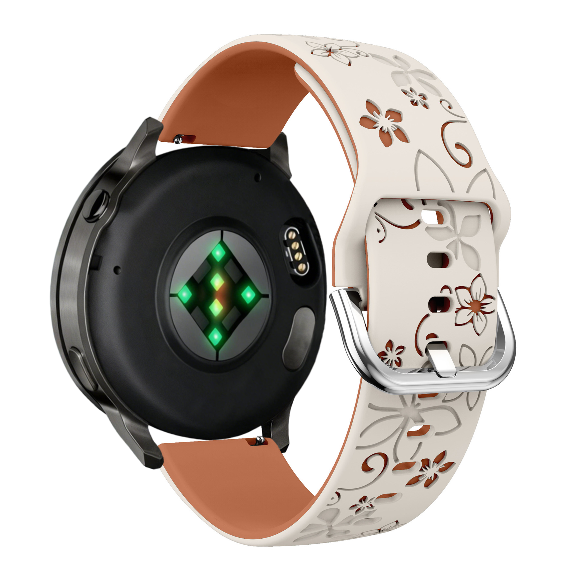 Bandz Garmin Forerunner 255s Silicone Strap 'Flowers' (Starlight/Brown)