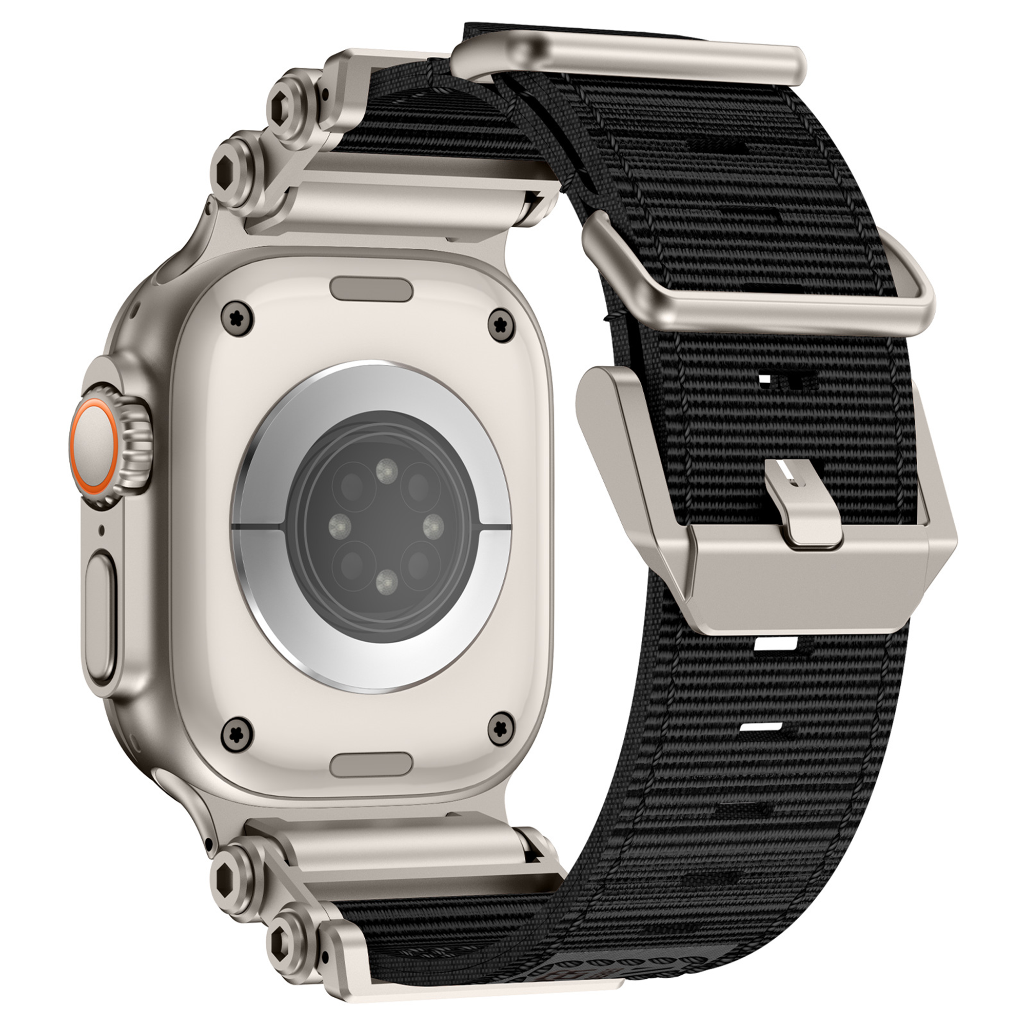 Bandz Apple Watch Ultra Nylon Armband 'Explorer' (Schwarz mit Titan)