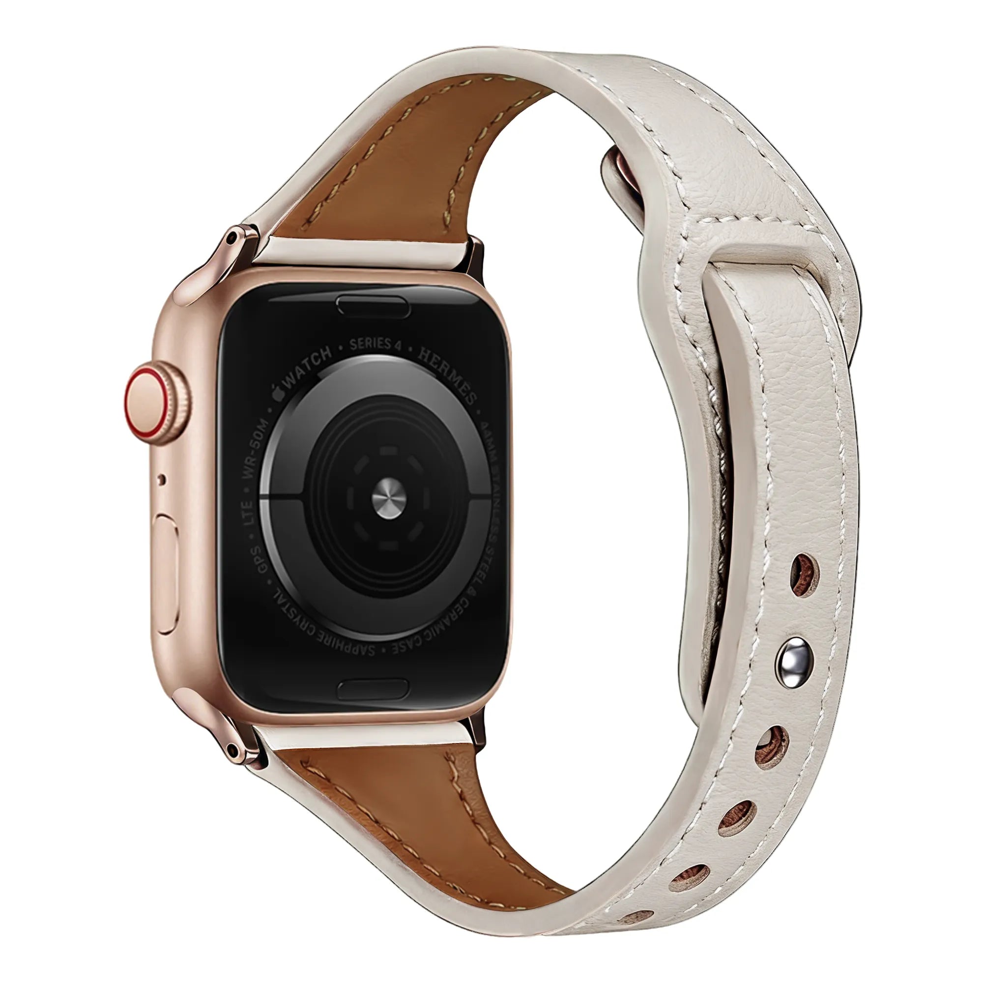 Apple Watch leren band met druksluiting (beige)