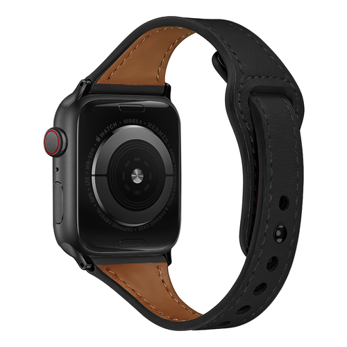 Correa cuero con cierre de presión Apple Watch (negro)